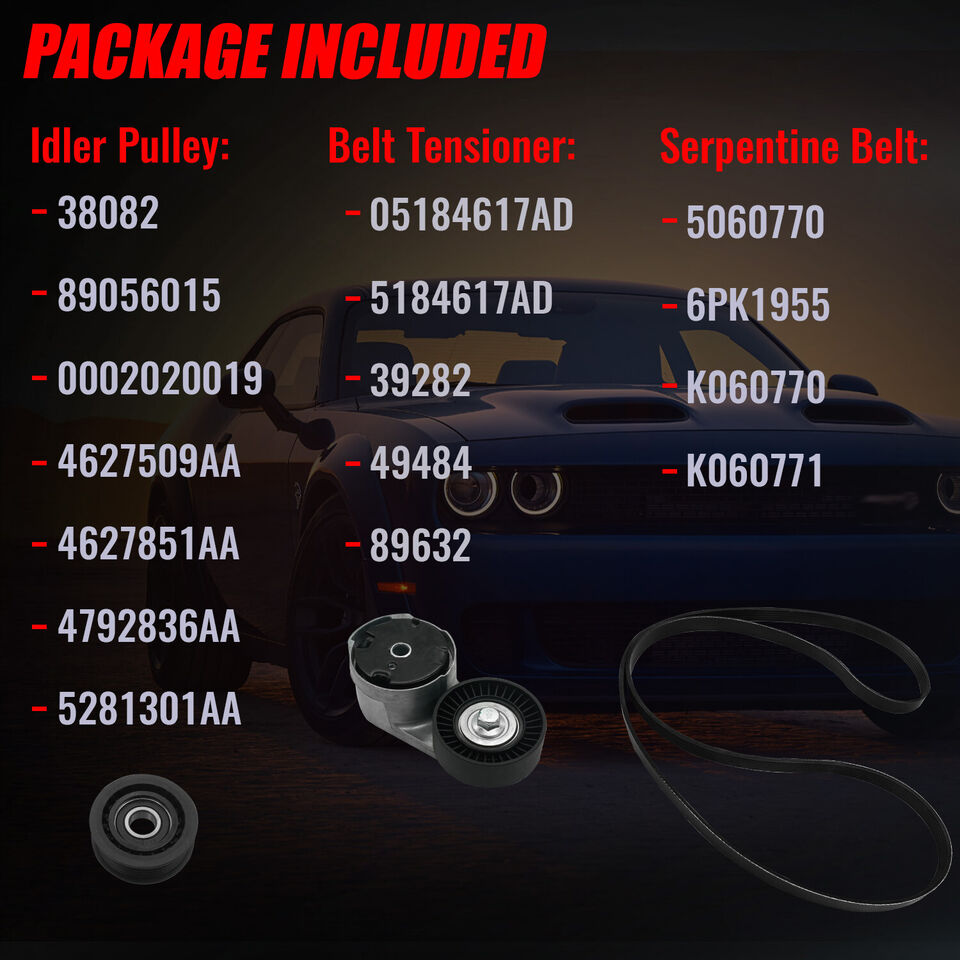 90K-39282D Drive Serpentine Belt Tensioner Idler Pulley Kit For Chrysler Dodge