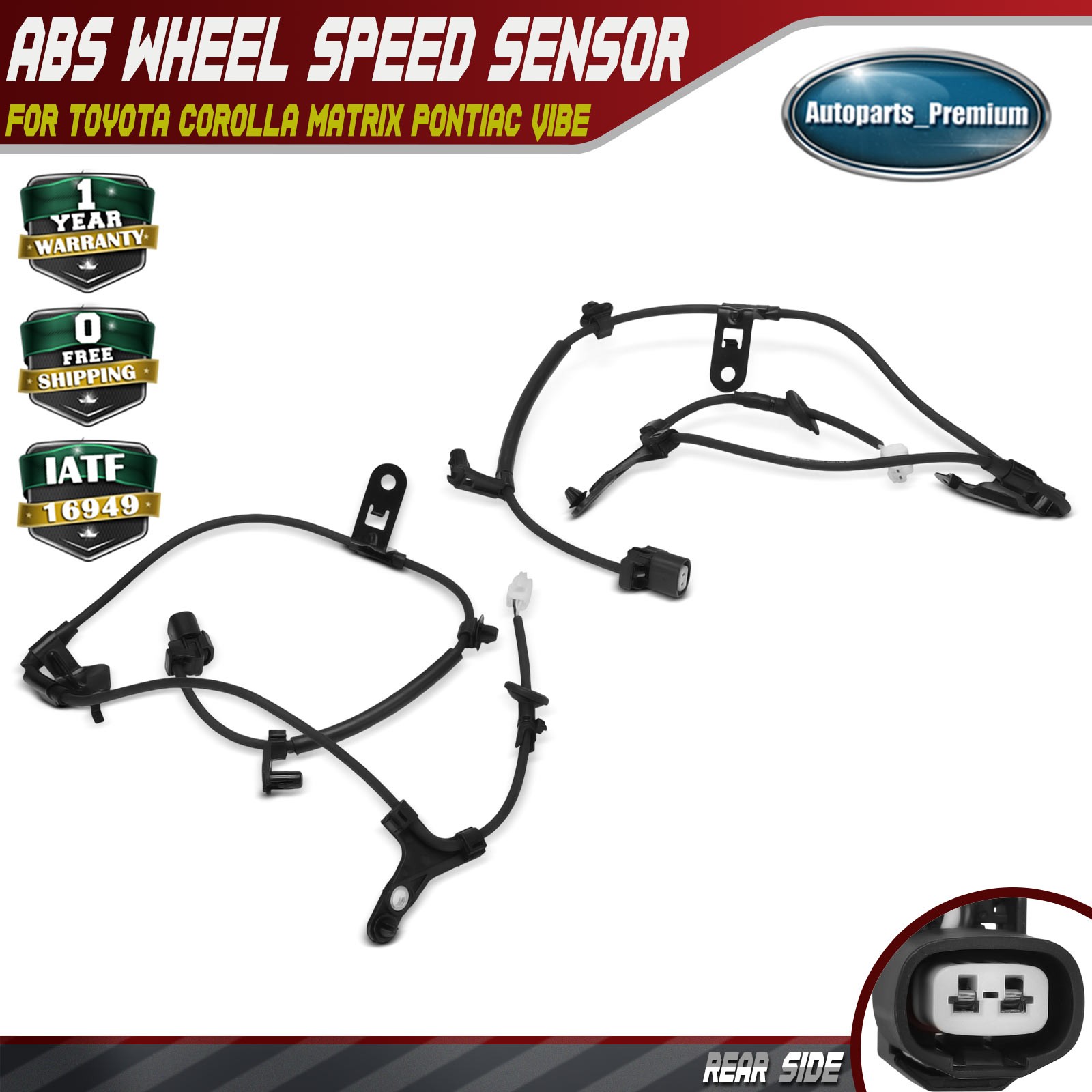 2x Rear Side ABS Wheel Speed Sensor for Toyota Corolla Matrix 03-08 Pontiac Vibe
