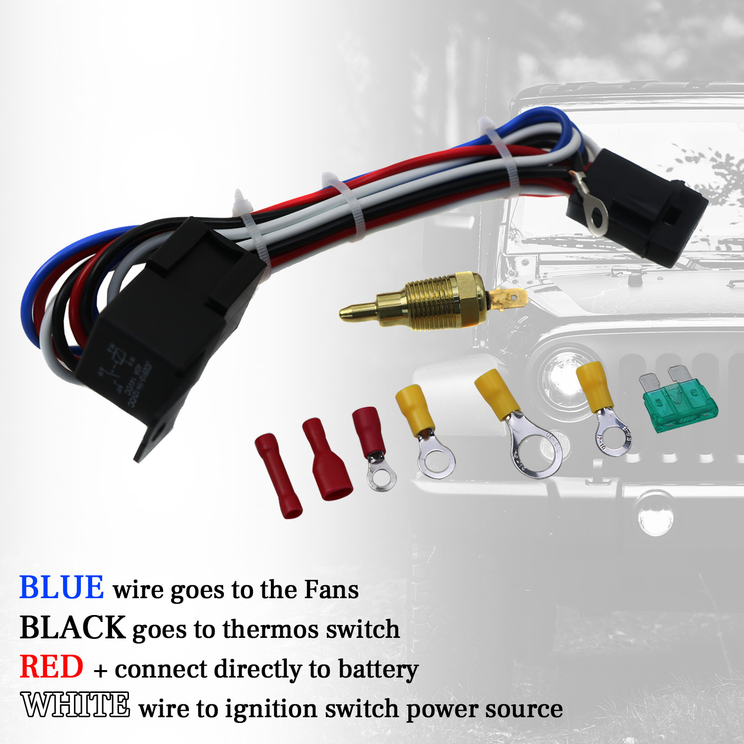 3/8" 175~185 Electric Engine Thermostat Fan Temperature Switch Sensor Relay Kit