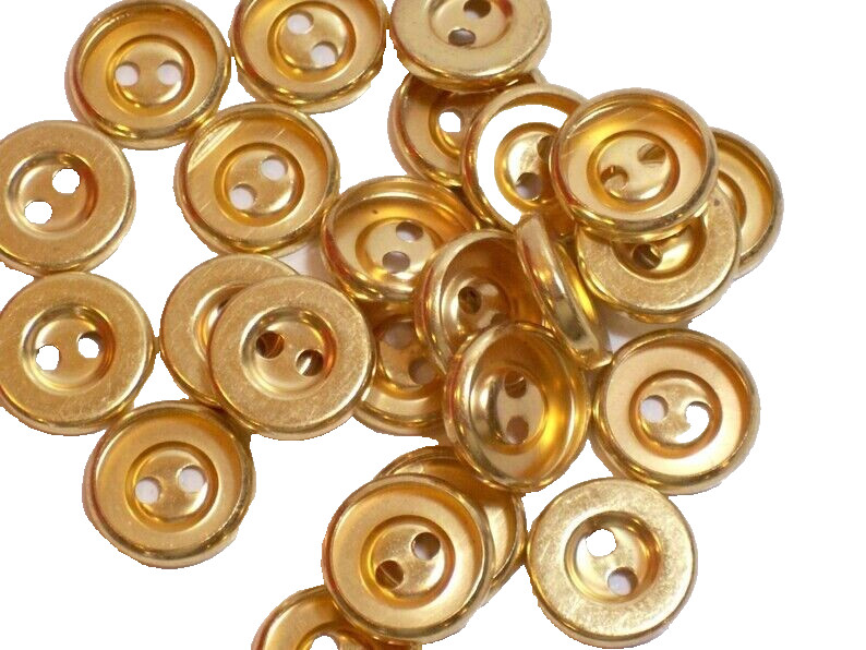 Goldtone 2-Hole Round Buttons 9/16" Diameter Metal New Old Stock x 1 Piece Bin B