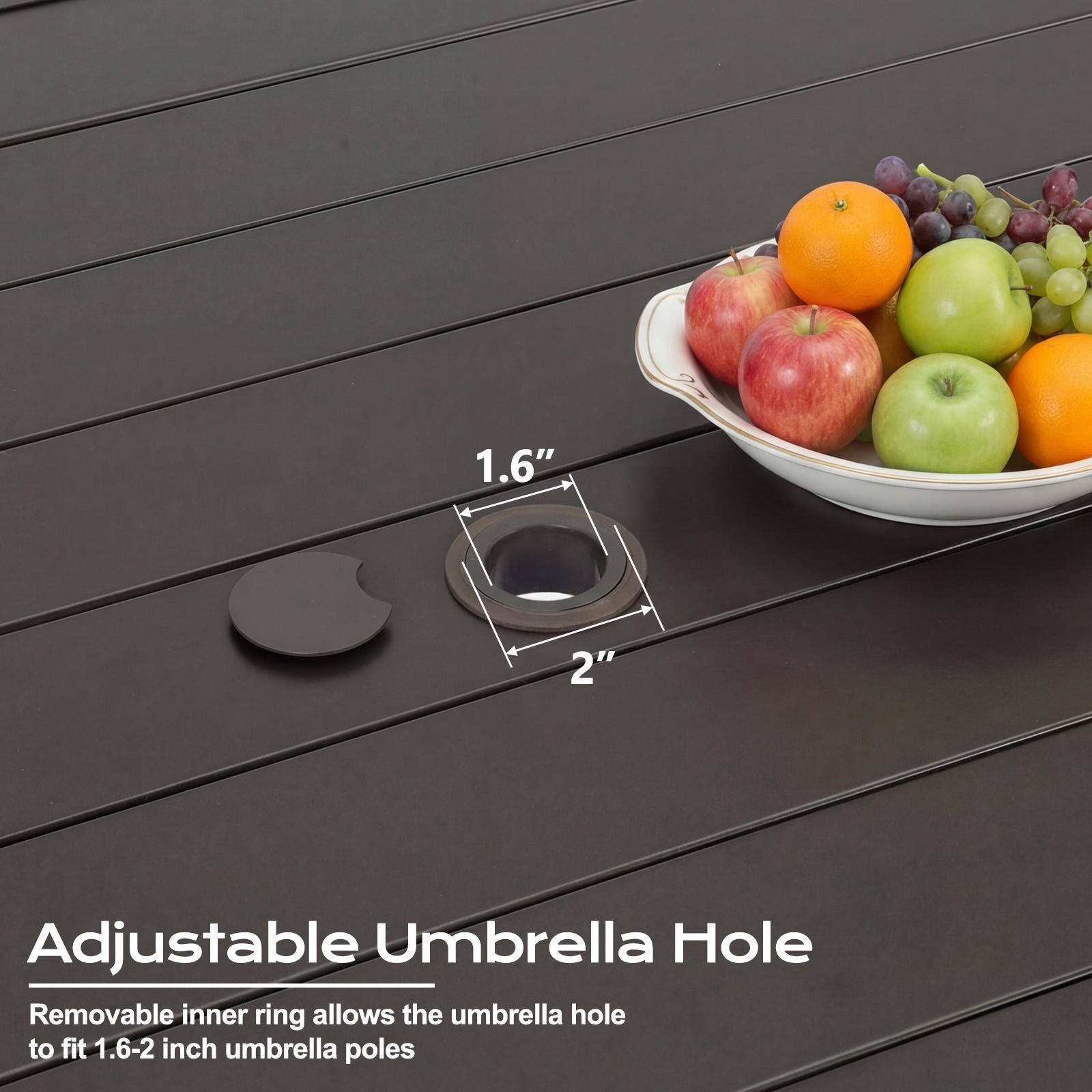 38" Square Metal Patio Table Outdoor Dining Table for 4 with 1.6" Umbrella Hole