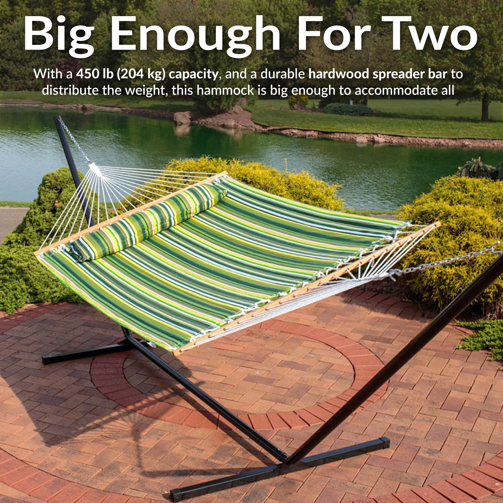 Large Quilted Hammock with Spreader Bar and Pillow - Melon Stripe by Sunnydaze