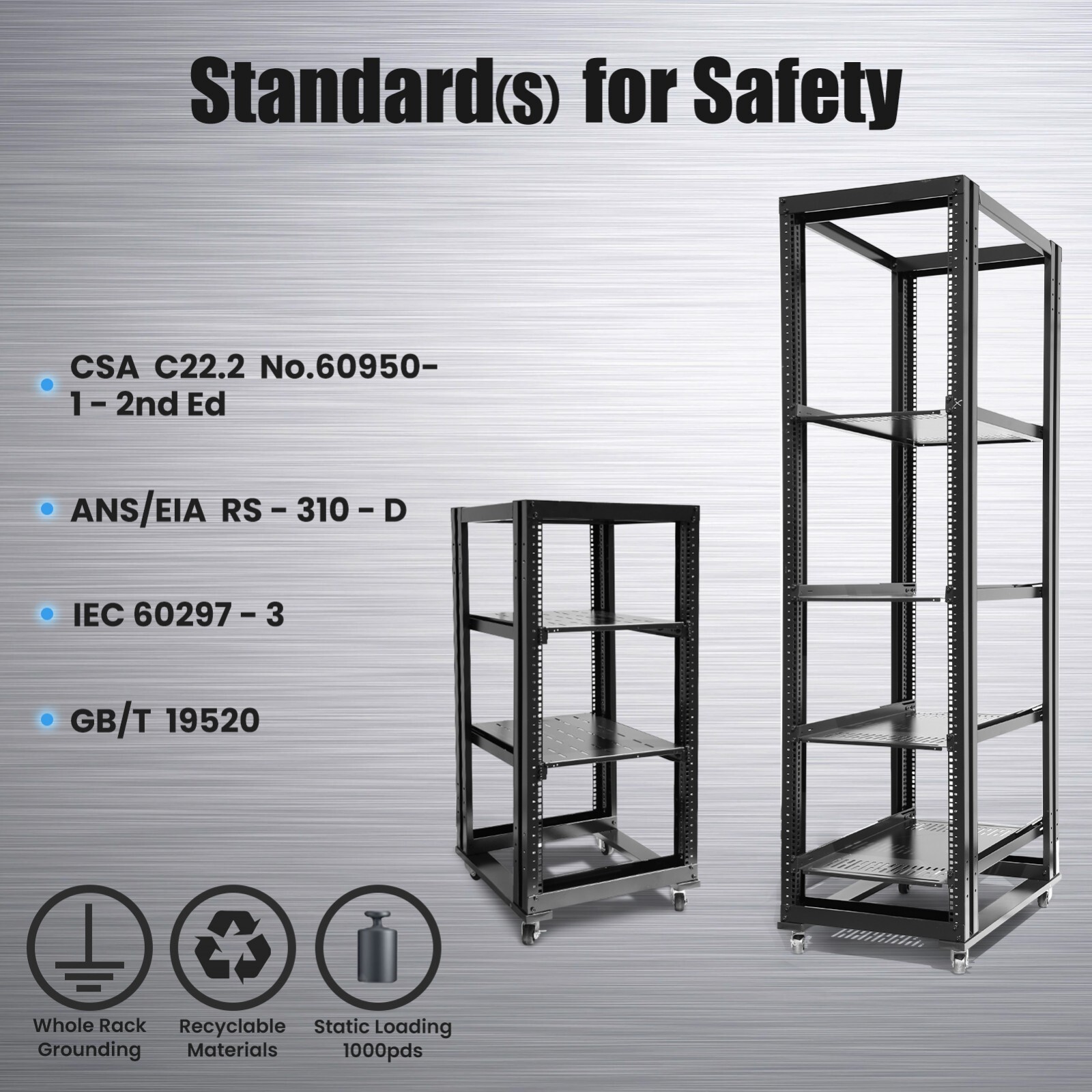 New 27U 4 Post Open Frame Server Open Rack 24" Deep With 3 pairs of L Rails