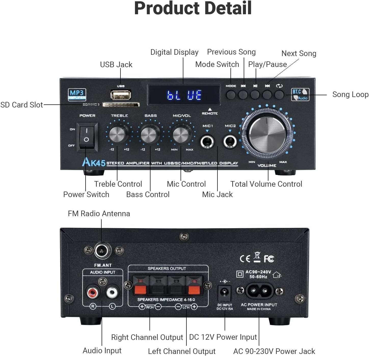 Stereo Receiver & Amplifier Home Audio Amp, AK45 Bluetooth Receiver for Home NEW