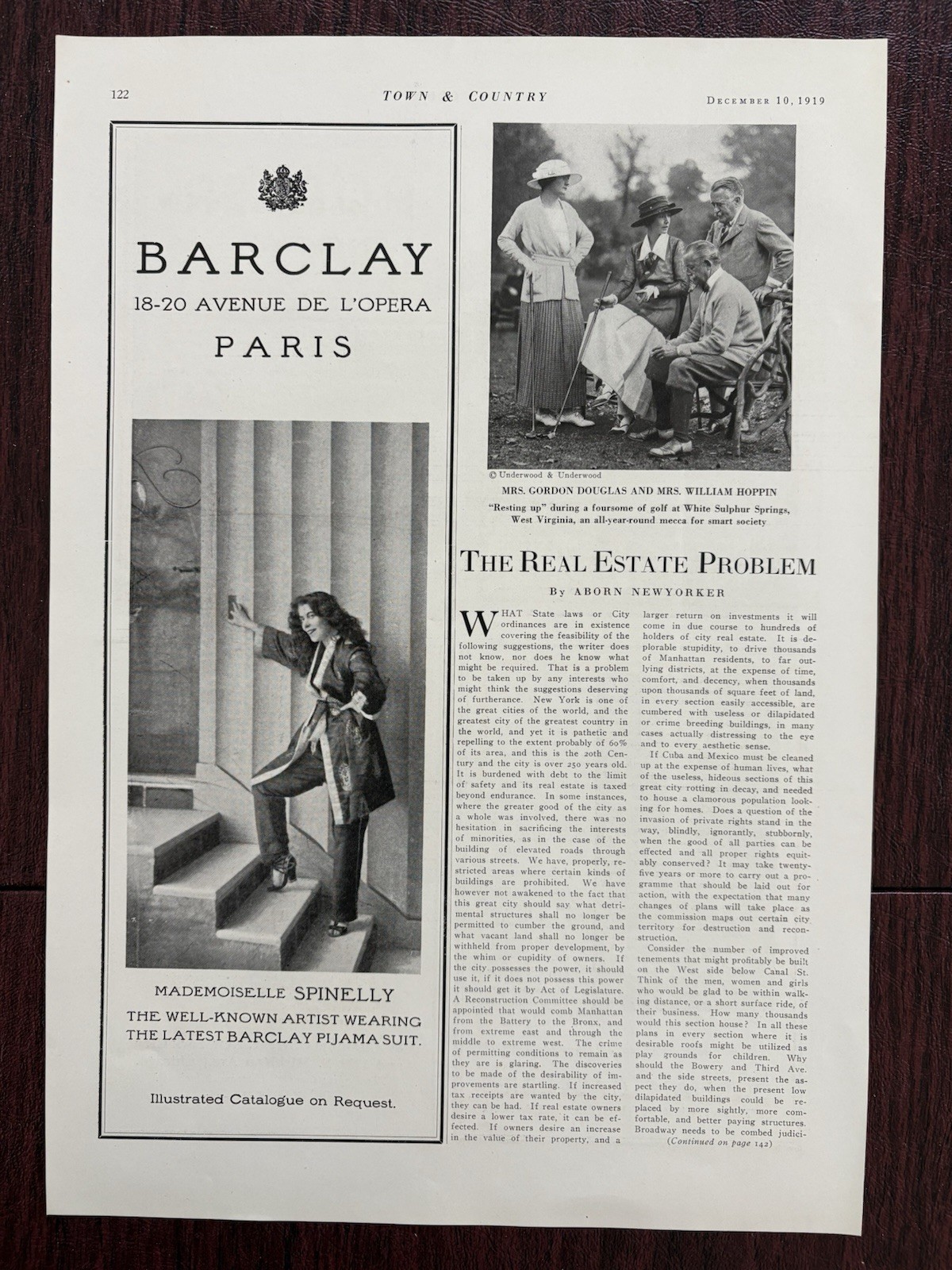 Barclay Paris Avenue de L'Opera Paris Spinelly Pajama Pyjama Vintage Ad T&C 1919