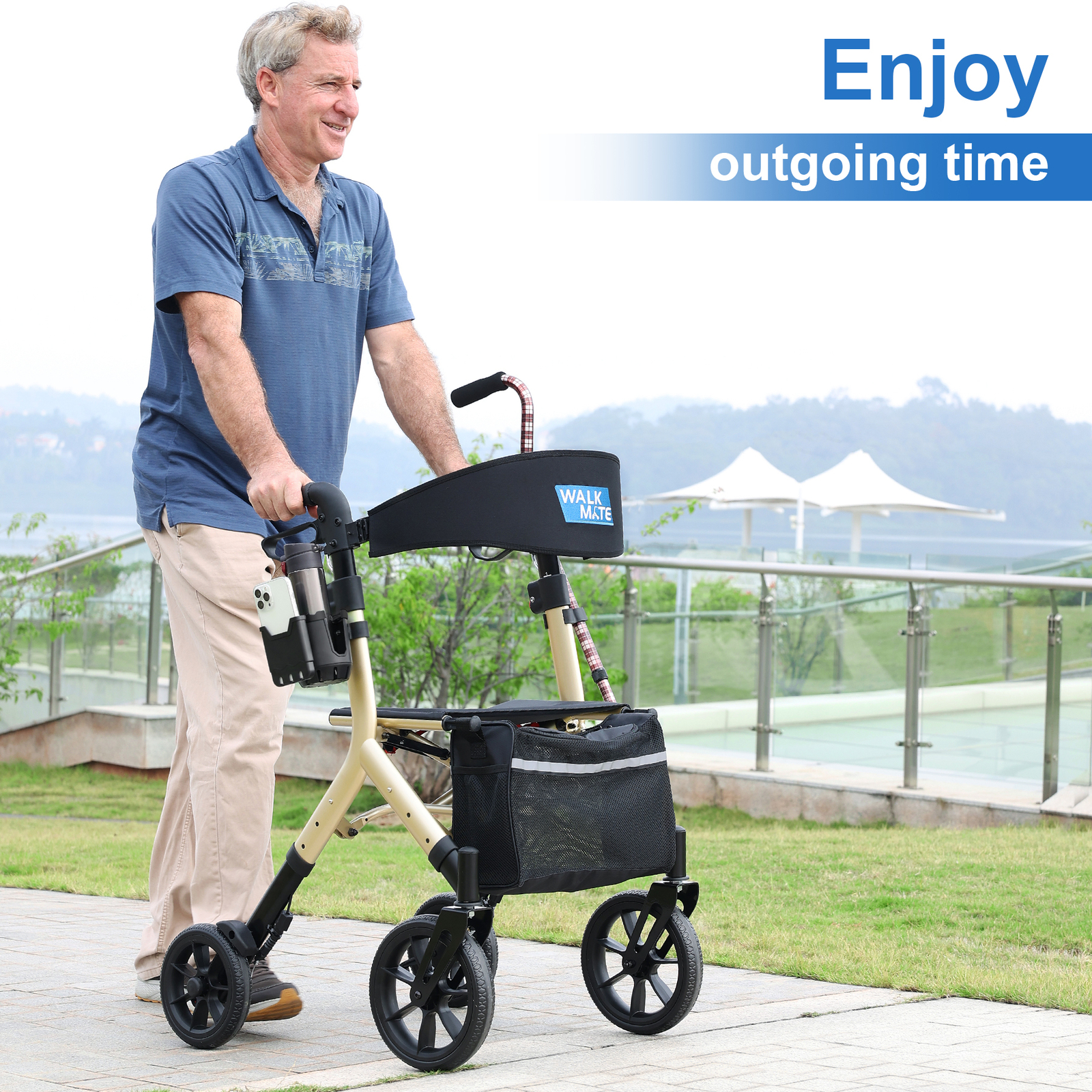 Walk Mate Rollator Walker Heavy Duty Folding 300lb Rolling Wide Seat w/ 4 Wheels