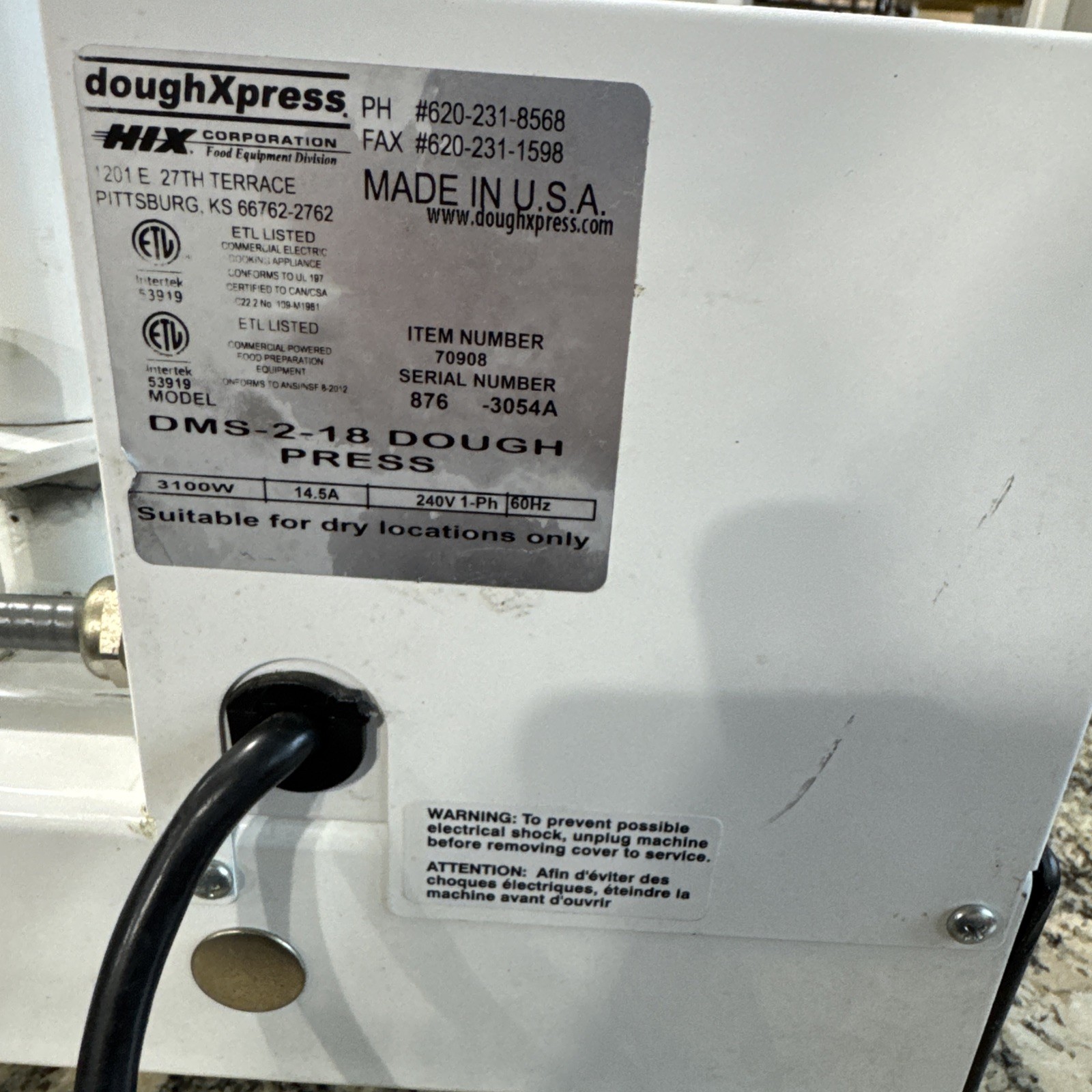 DoughXpress DMS-2-18, 240V Used