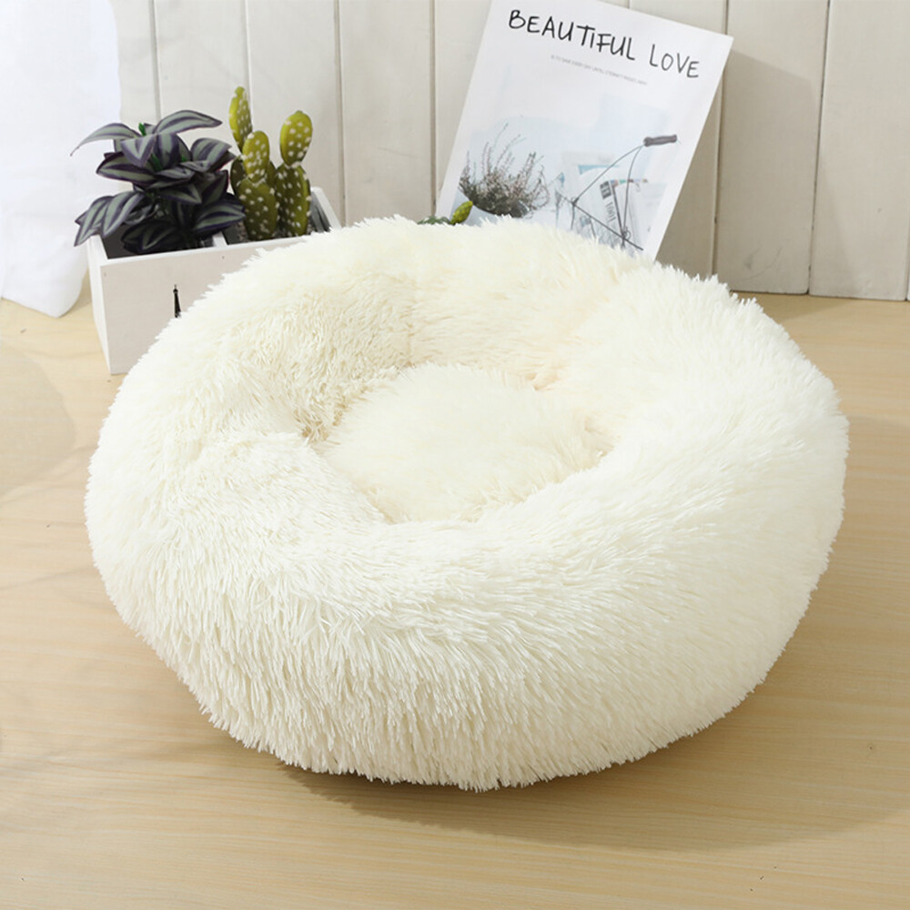 Donut Plush Pet Dog Cat Bed Fluffy Soft Warm Calming Bed Sleeping Kennel Nest