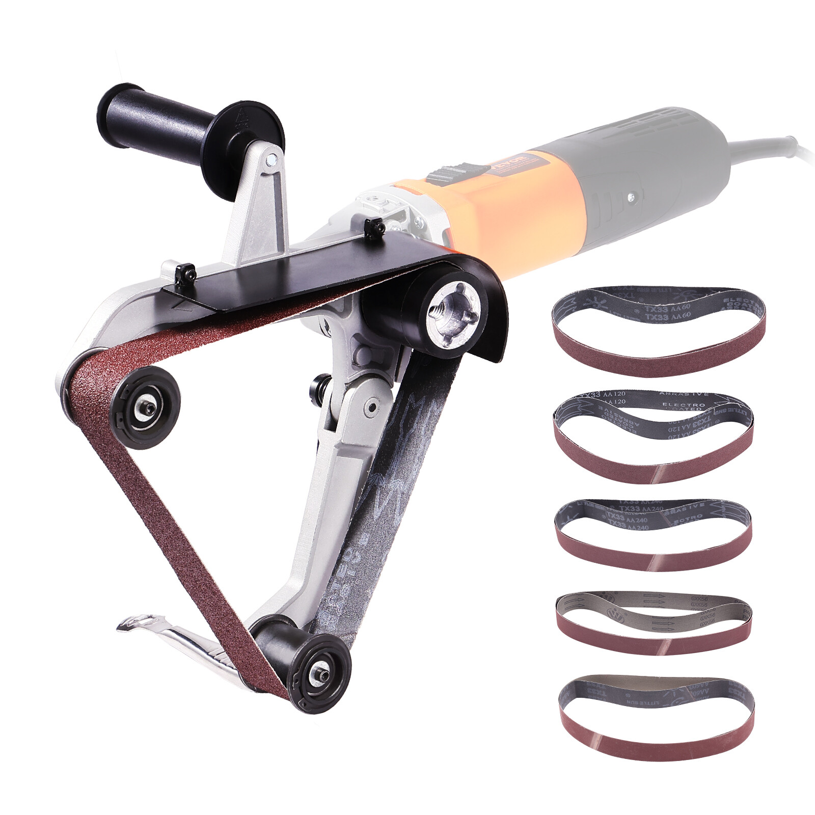 Uimoso Belt Sander Adapter for Angle Grinder Pipe Sanding Attachment 10PCS Belts