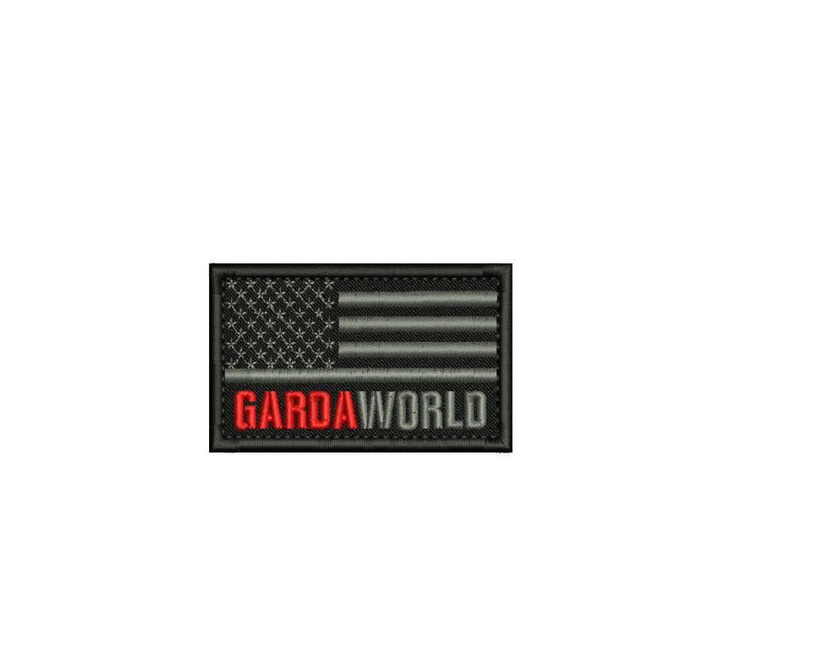 GARDAWORLD Flag Embroidery Patch 2X3.5 Hook ON Back BLK/Gray"