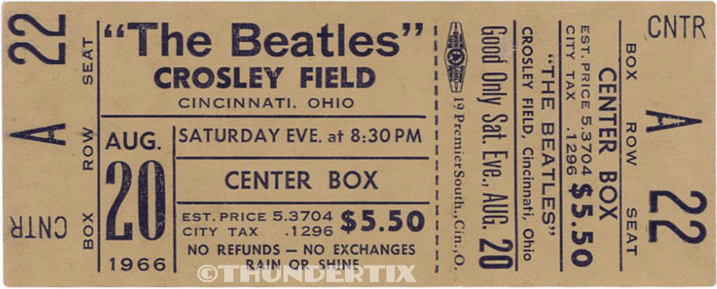 5 1966 BEATLES UNUSED FULL CONCERT TICKETS SF Cin DC STL Detroit reprint