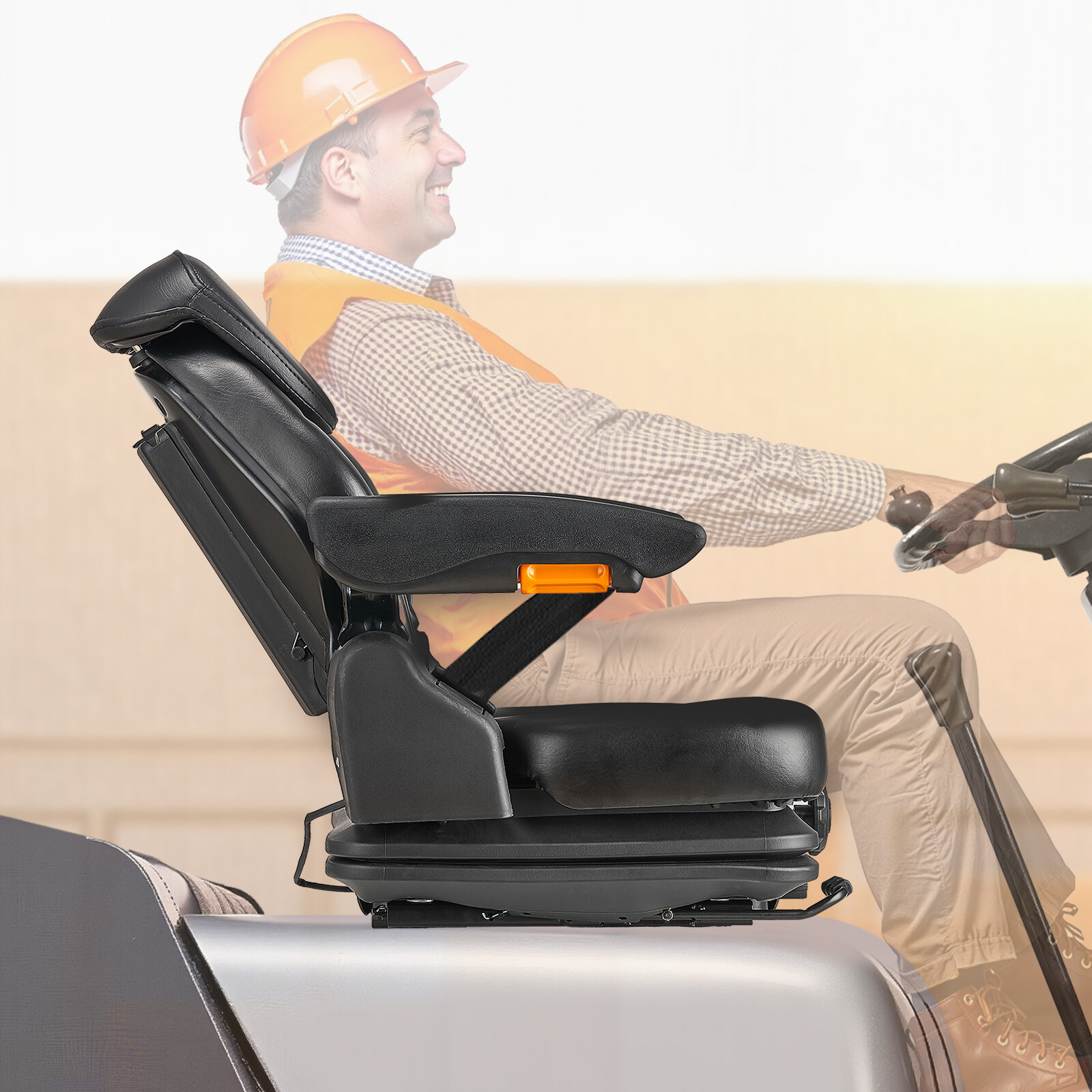 Forklift Seat Tractor Suspension Seat Fold Down Adjustable Back & Headrest