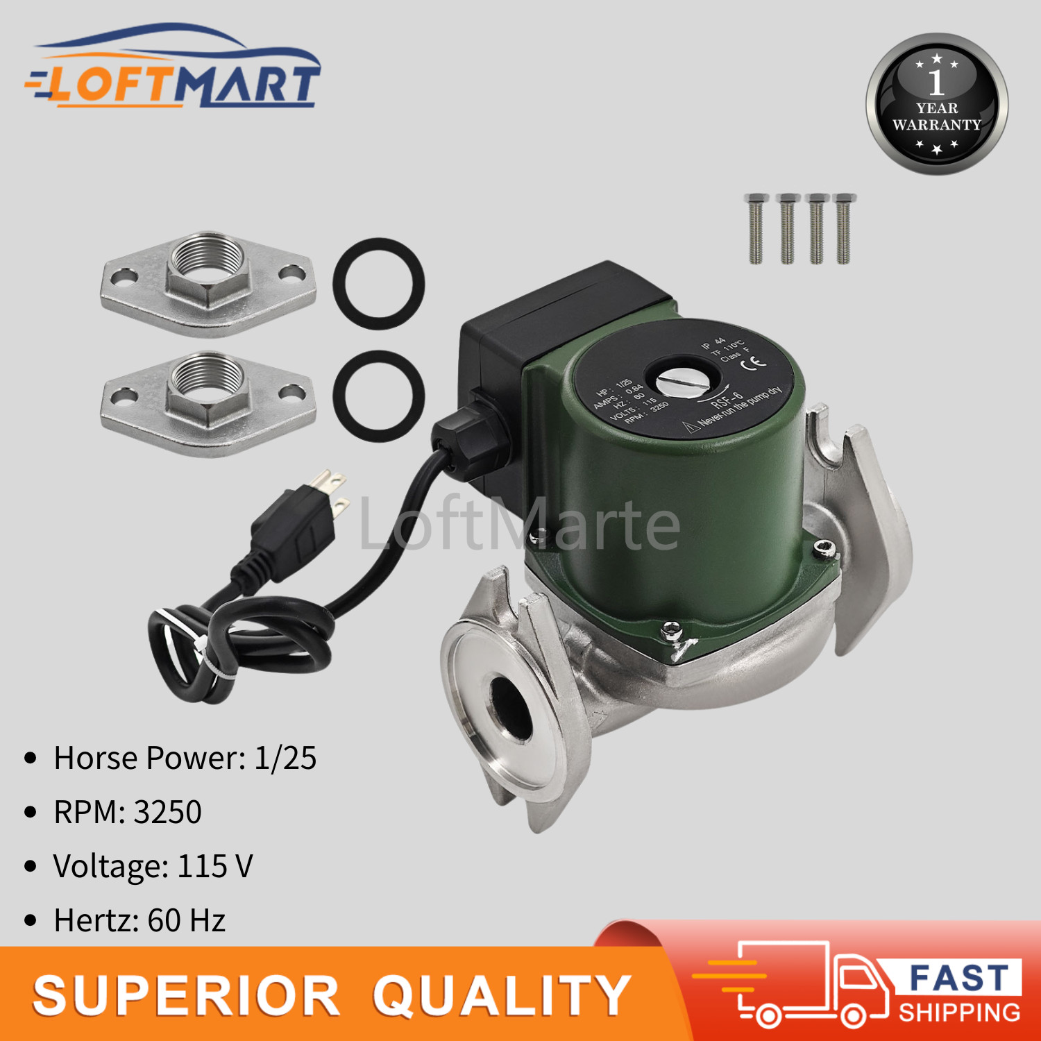 Water Circulator Pump 008-SF6 For Taco 115V 1/25 HP 60HZ 0.84A 125 PSI 3250R