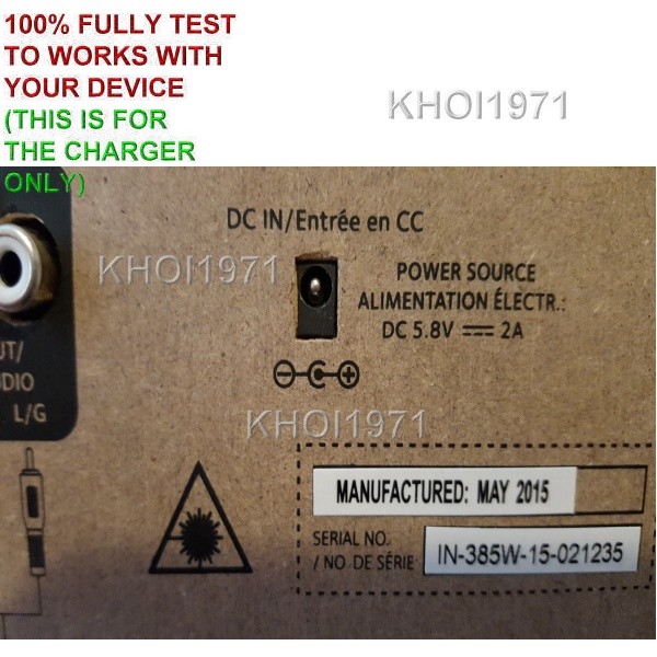 5.8V Wall AC adapter power cable for The SINGING MACHINE SML385W Karaoke System