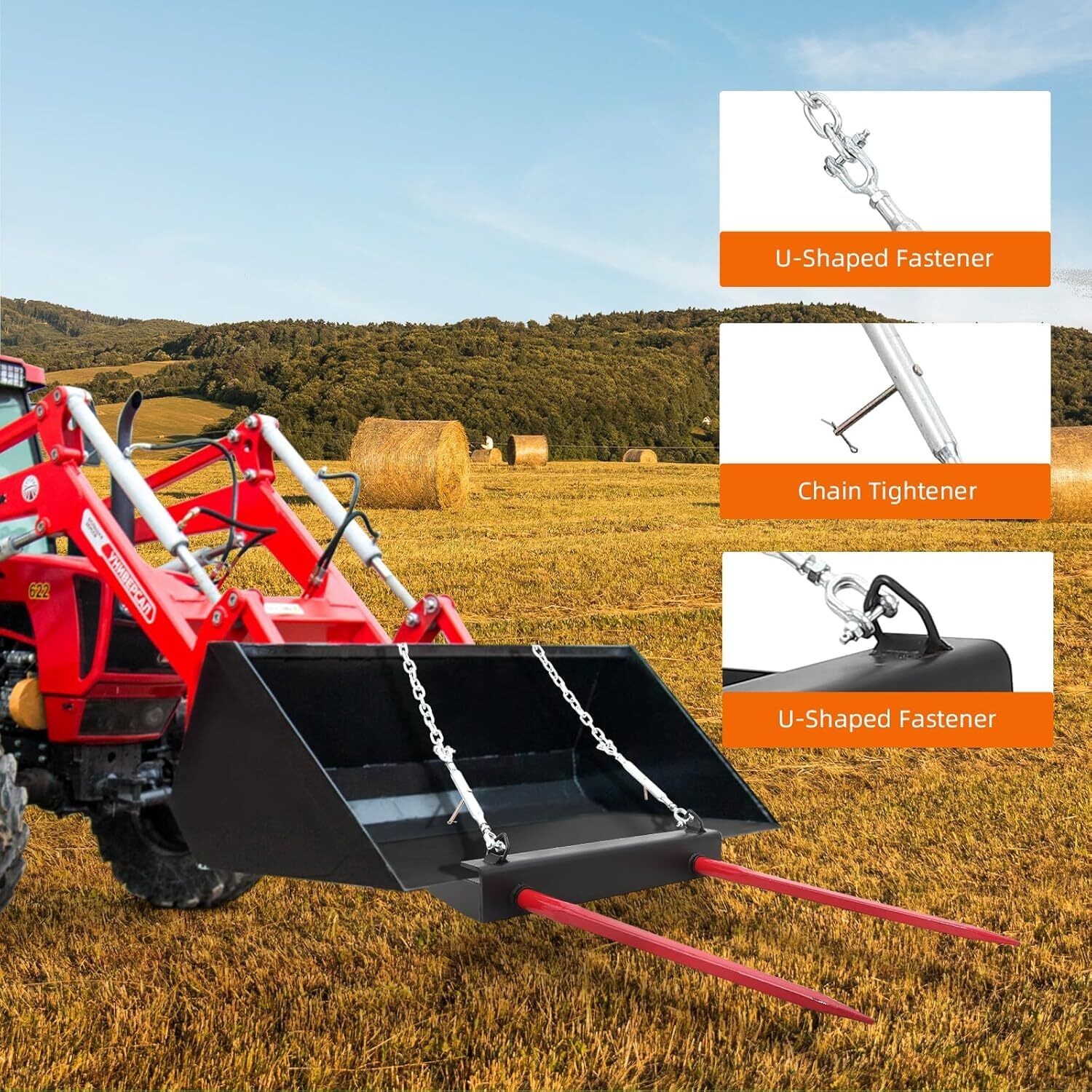 39" Hay Spear Bale Spear 4000lbs Skid Steer Loader Tractor Bucket Attachment