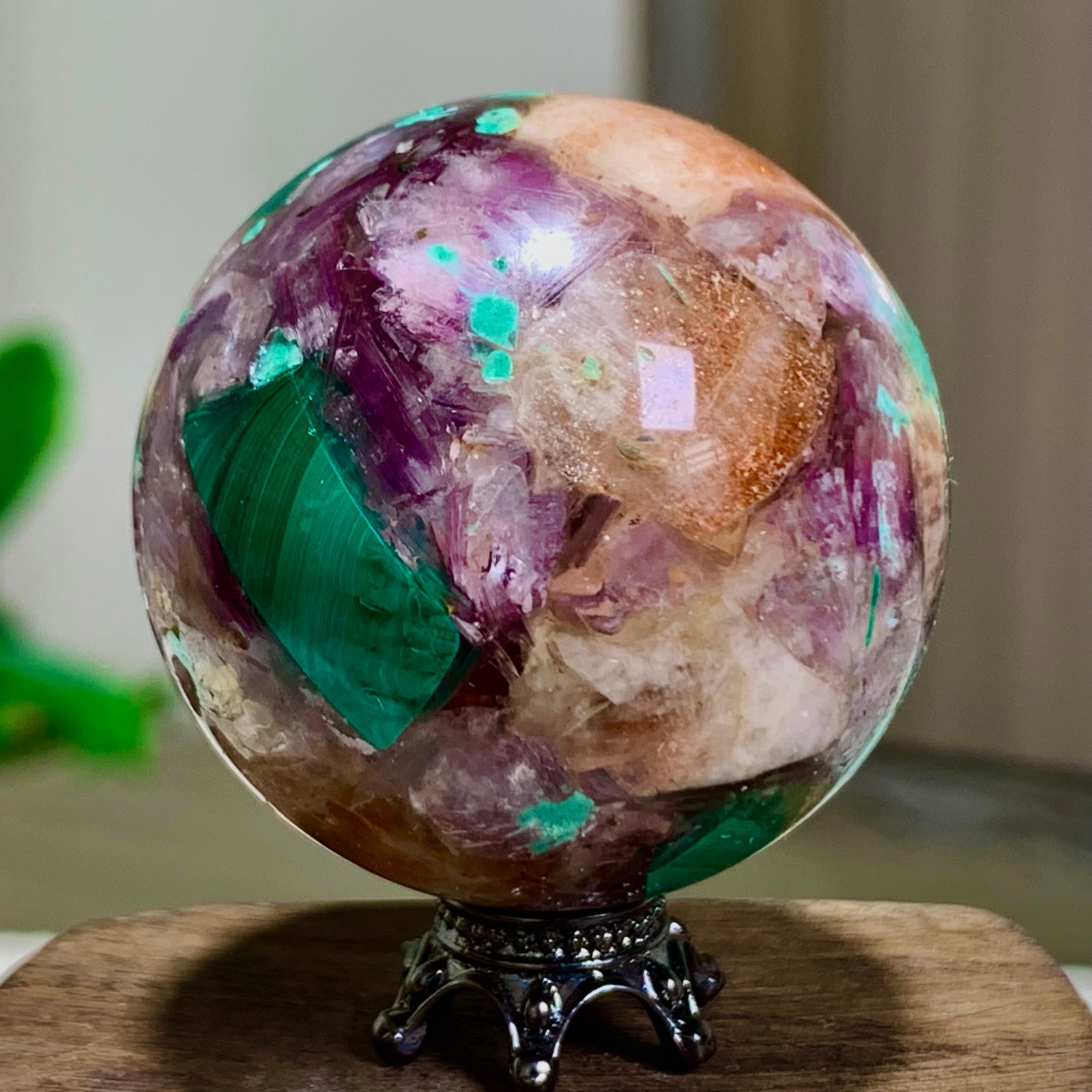 79G Newly discovered rare malachite purple mica symbiotic sphere restoration
