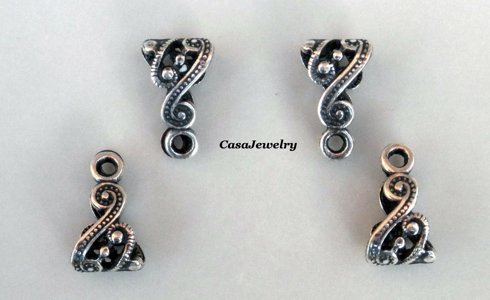 #3411 ANTIQUED STERLING SILVER PLATED FILIGREE SLIDE BALE W/TOP RING - 4 Pc Lot