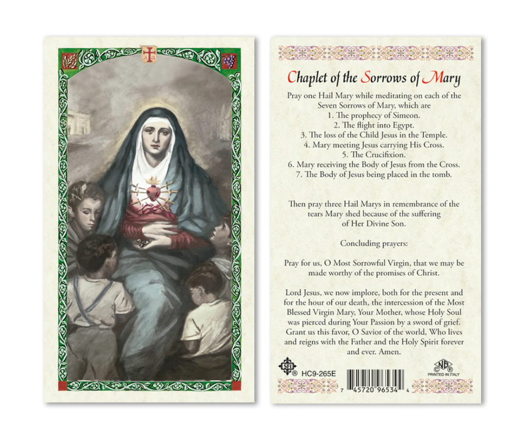 Laminated Chaplet of the Seven Sorrows of Mary Holy Prayer Card Catholic
