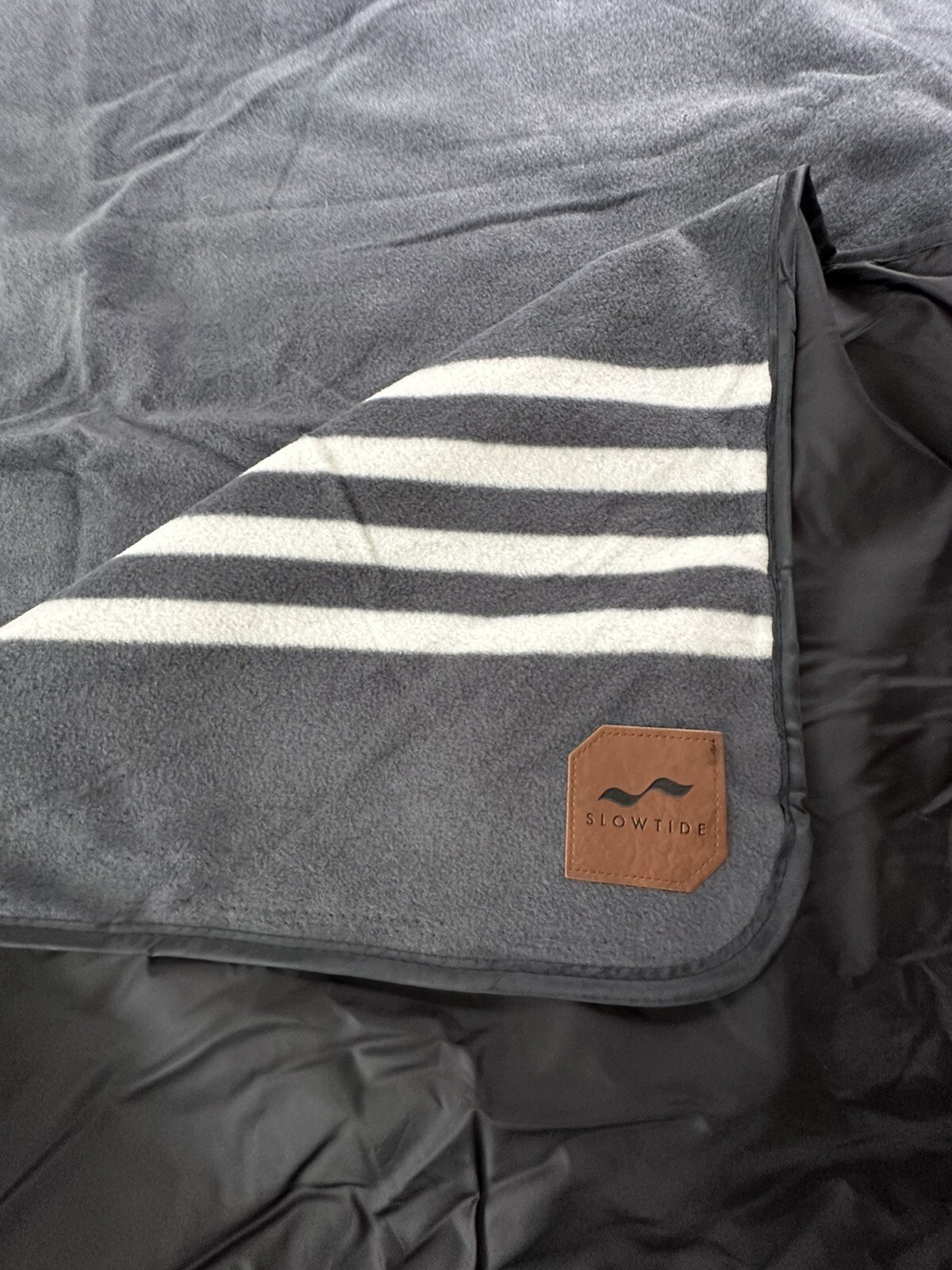 NEW Slowtide Bunker Black & White Striped Waterproof Camp Blanket 58"x72" Picnic