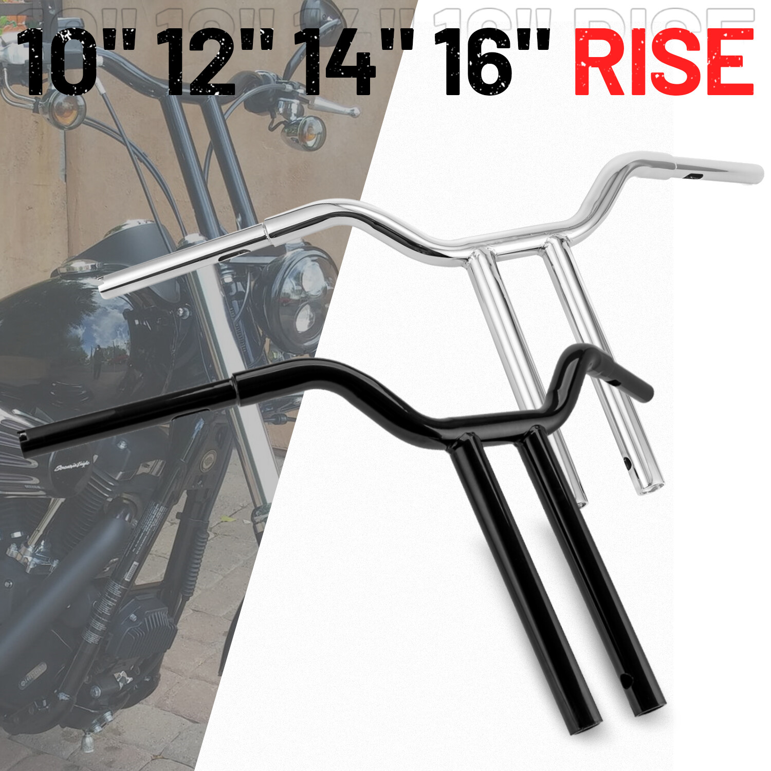 MX T Bars 10"/12"/14"/16" Rise Handlebar For Harley Dyna Softail Sportster FLHR