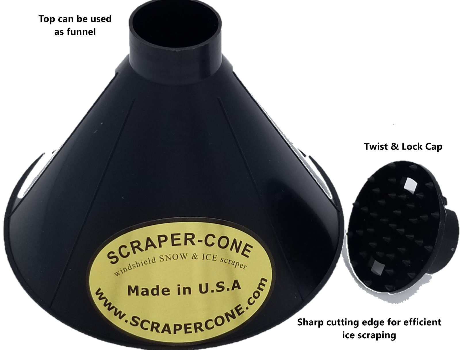 The Original Scraper Cone Ice Scraper With the Twist & Lock Cap Made In The USA