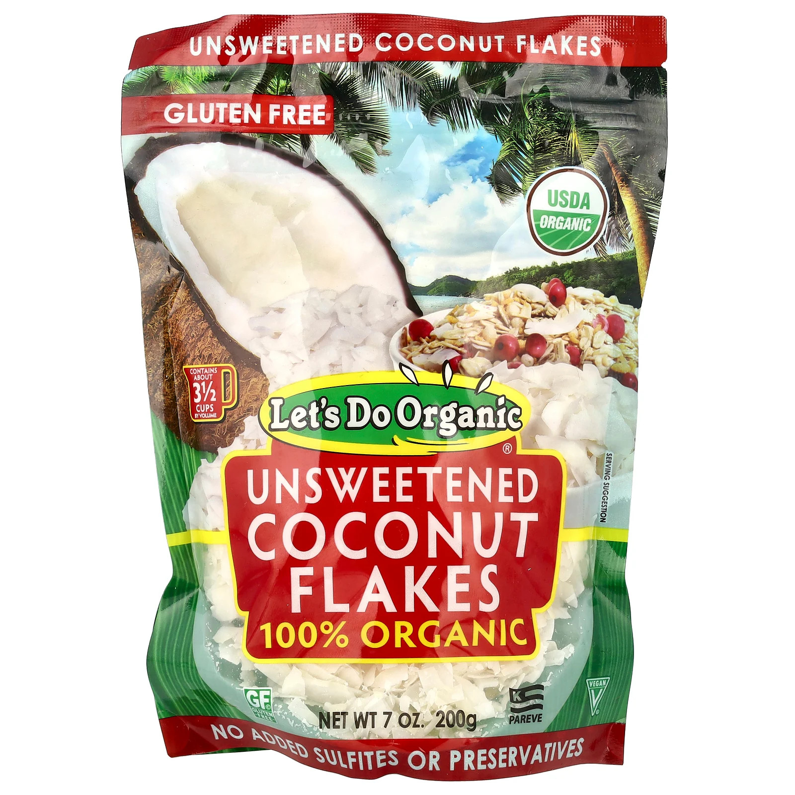 Let's Do Organic®, 100% Organic Unsweetened Coconut Flakes, 7 oz (200 g)