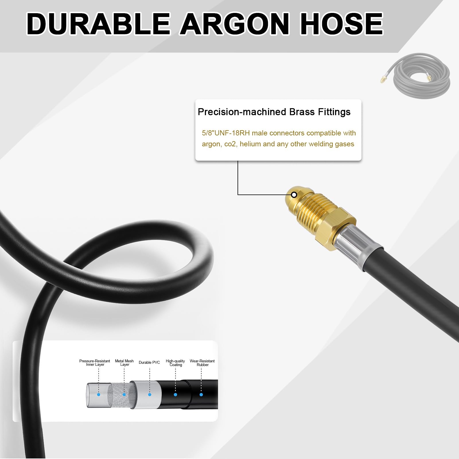 Argon Hose, Welding Gas Hose 30FT 5/8X18 Male Inert for MIG TIG Welding Flowm...