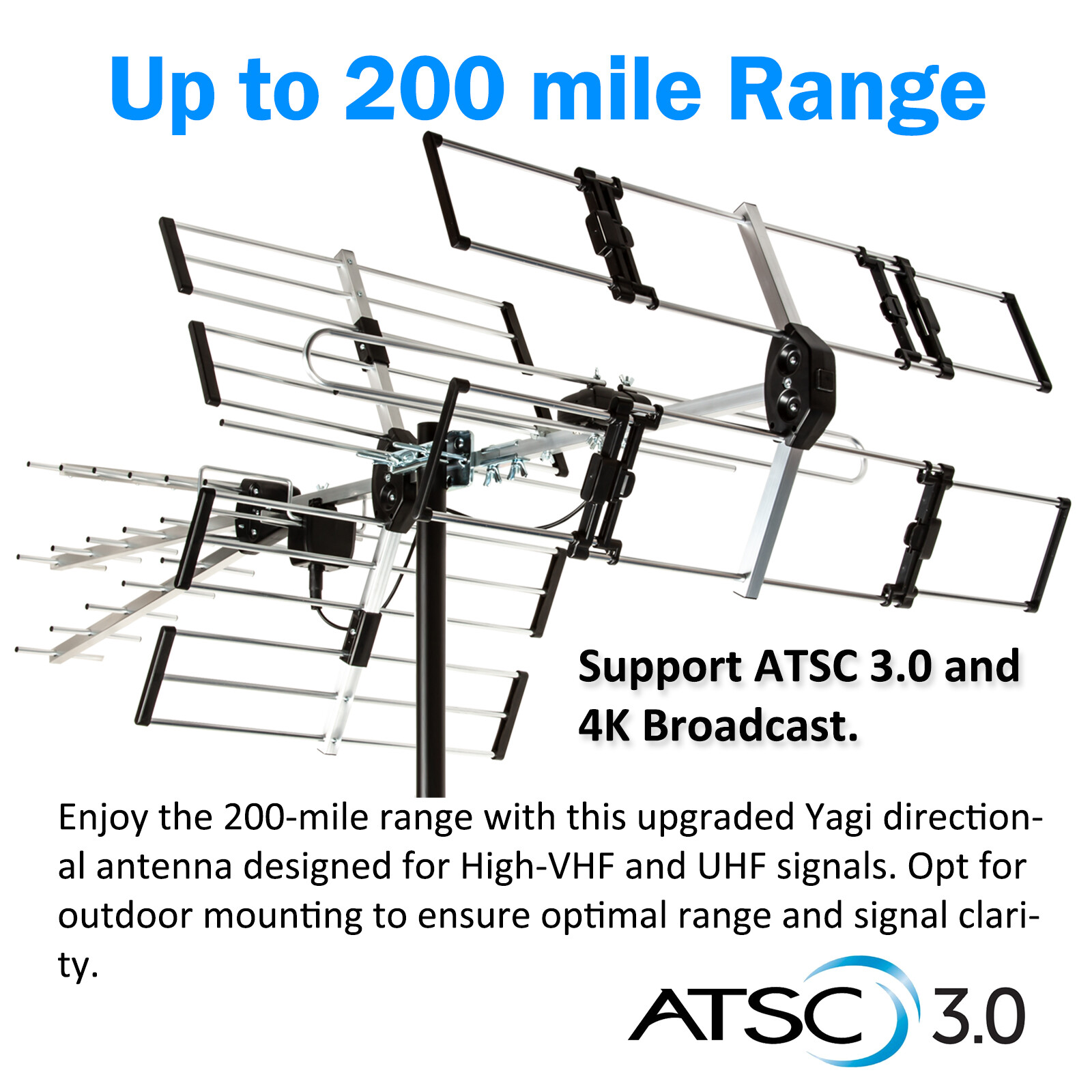 Yagi Outdoor Antenna 24 Elements 2024 Long Range 4K ATSC 3 UHF VHF Best Signal