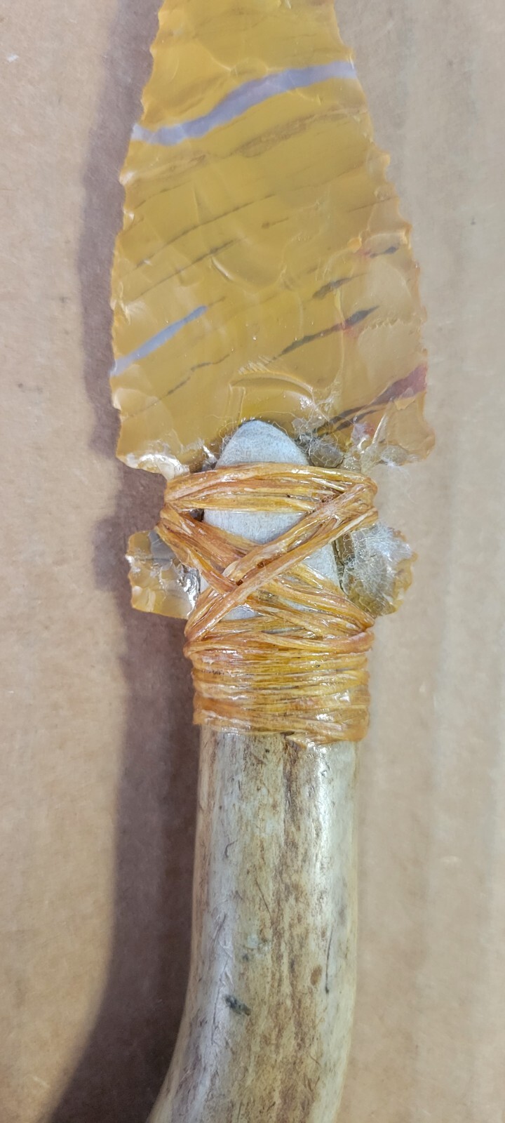 Native American Stone Blade w/Deer Antler Handle Jasper Oregon Dbl. Edge Nice!