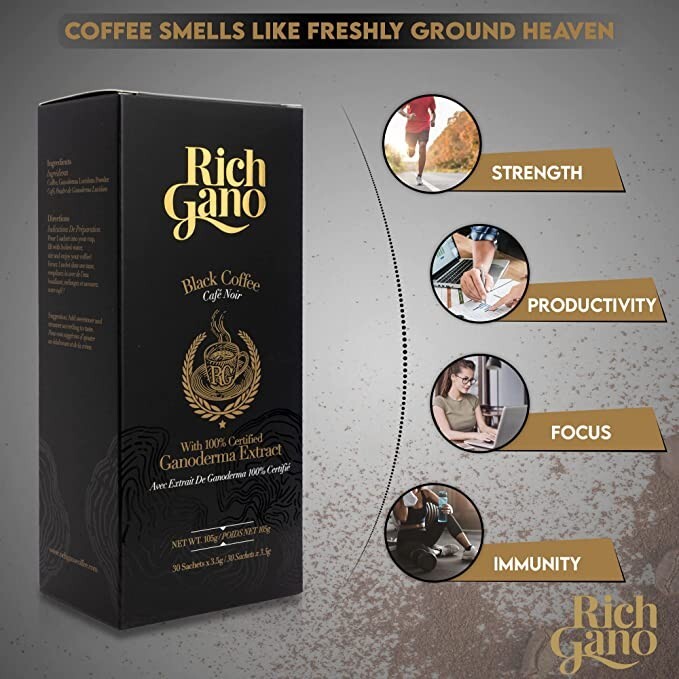 10 Boxes RICH GANO Gold Black Coffee Premium Gourmet Ganoderma Mushroom 100%