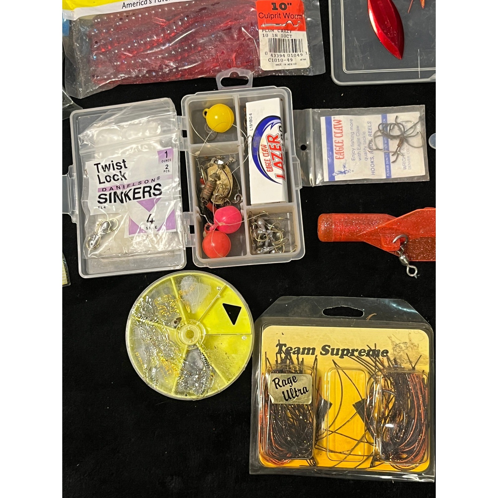 Mixed Fishing Tackle Lot Gary Yamamoto Culprit Eagle Claw Bass Lures Patches