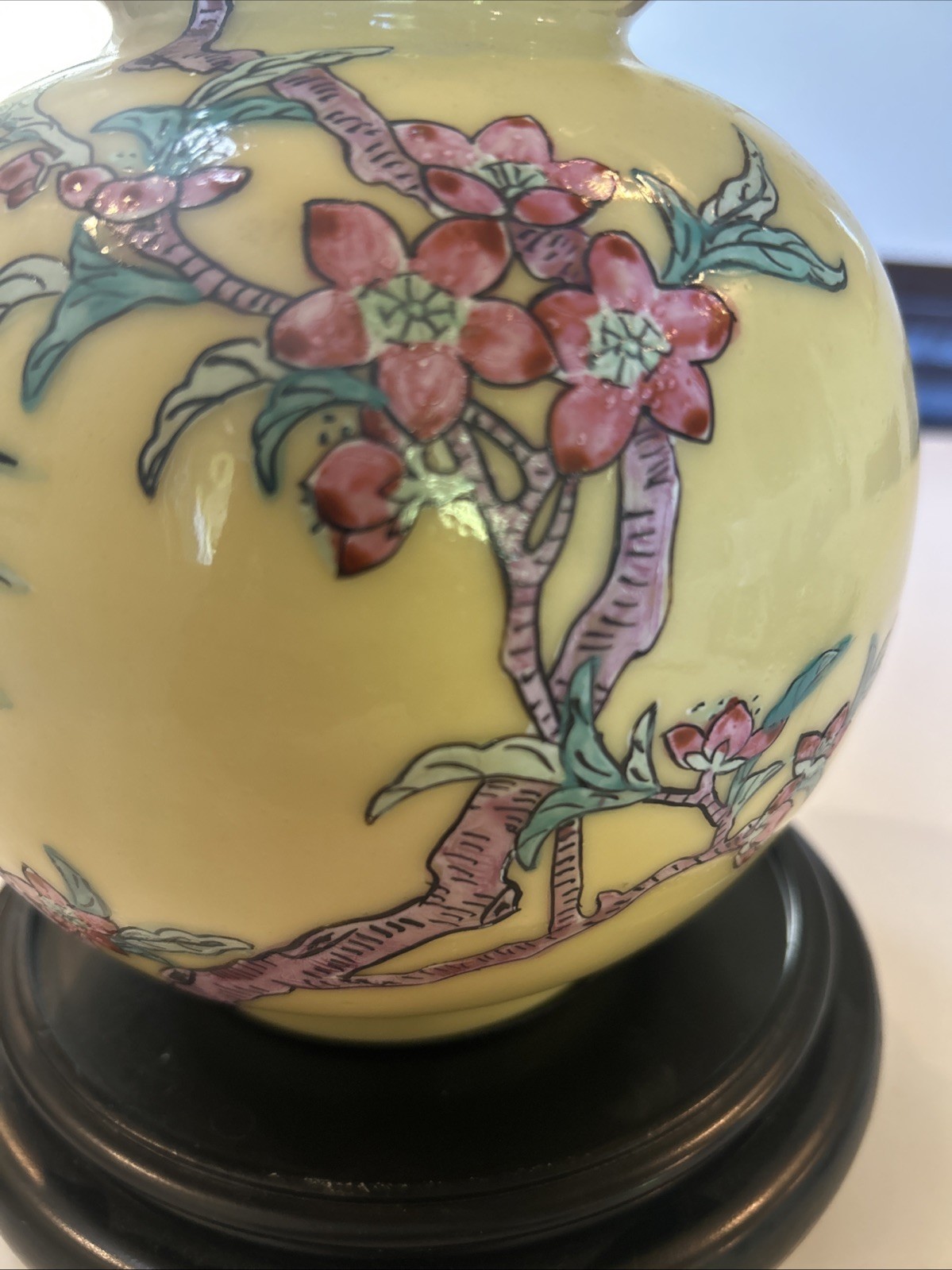 Vtg Chinese Famille Floral Birds Gourd Shaped Porcelain Vase