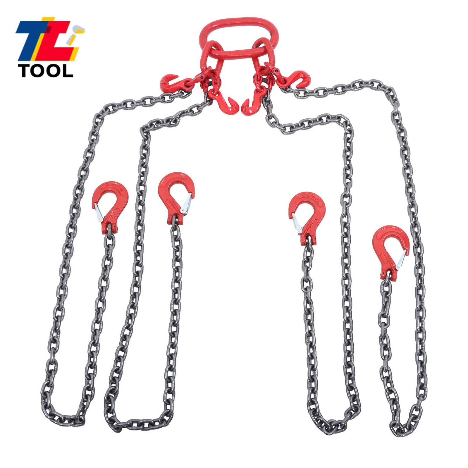 5/16 Inch x 5 Ft Lifting Chains 5 Ton G80 Chain Sling with 4 Leg Grab Hooks
