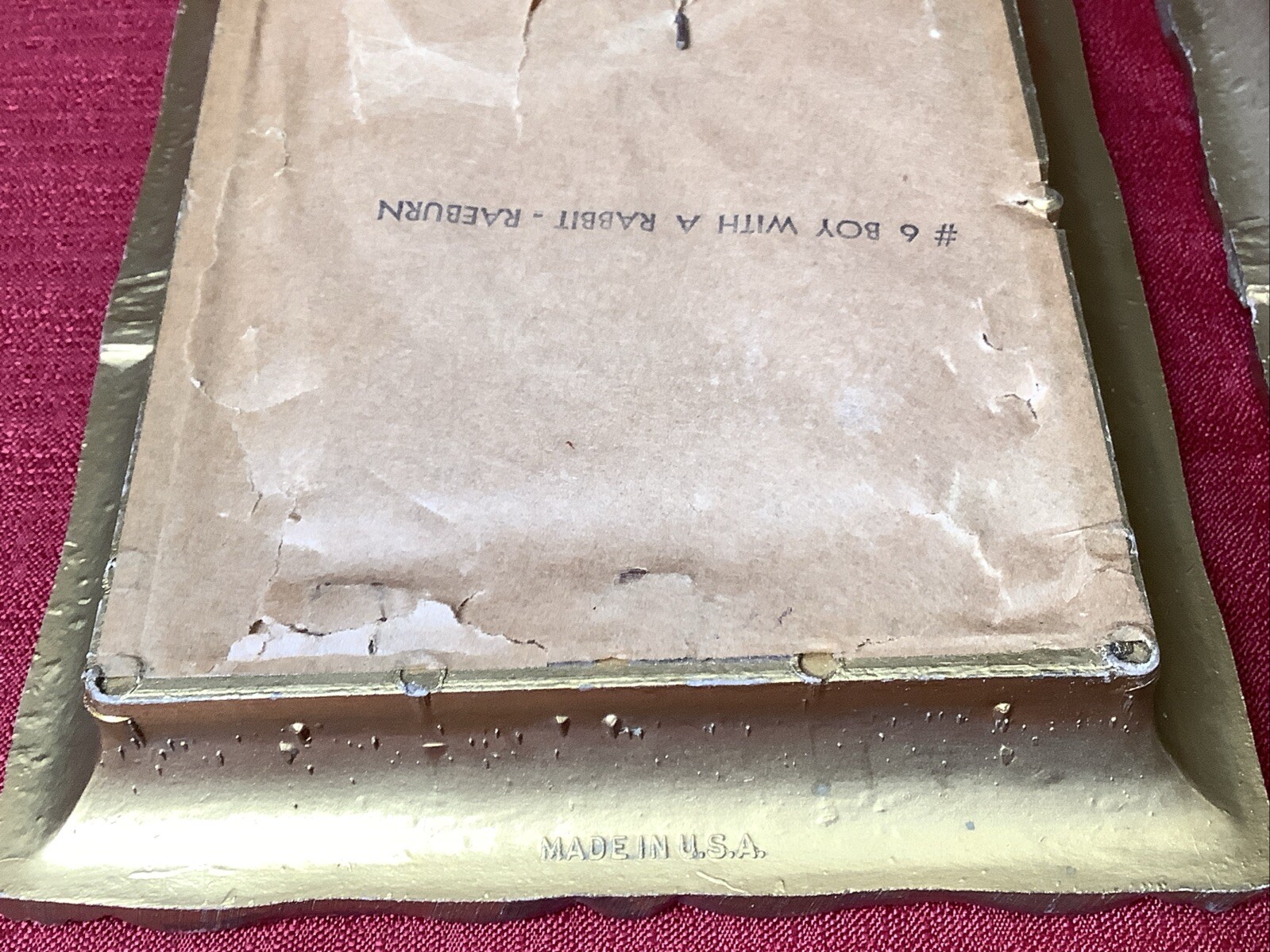 Boy With A Rabbit “ Innocence Of A Child” 7x 6" Gold Ornate Framed Set Of 2 Vtg