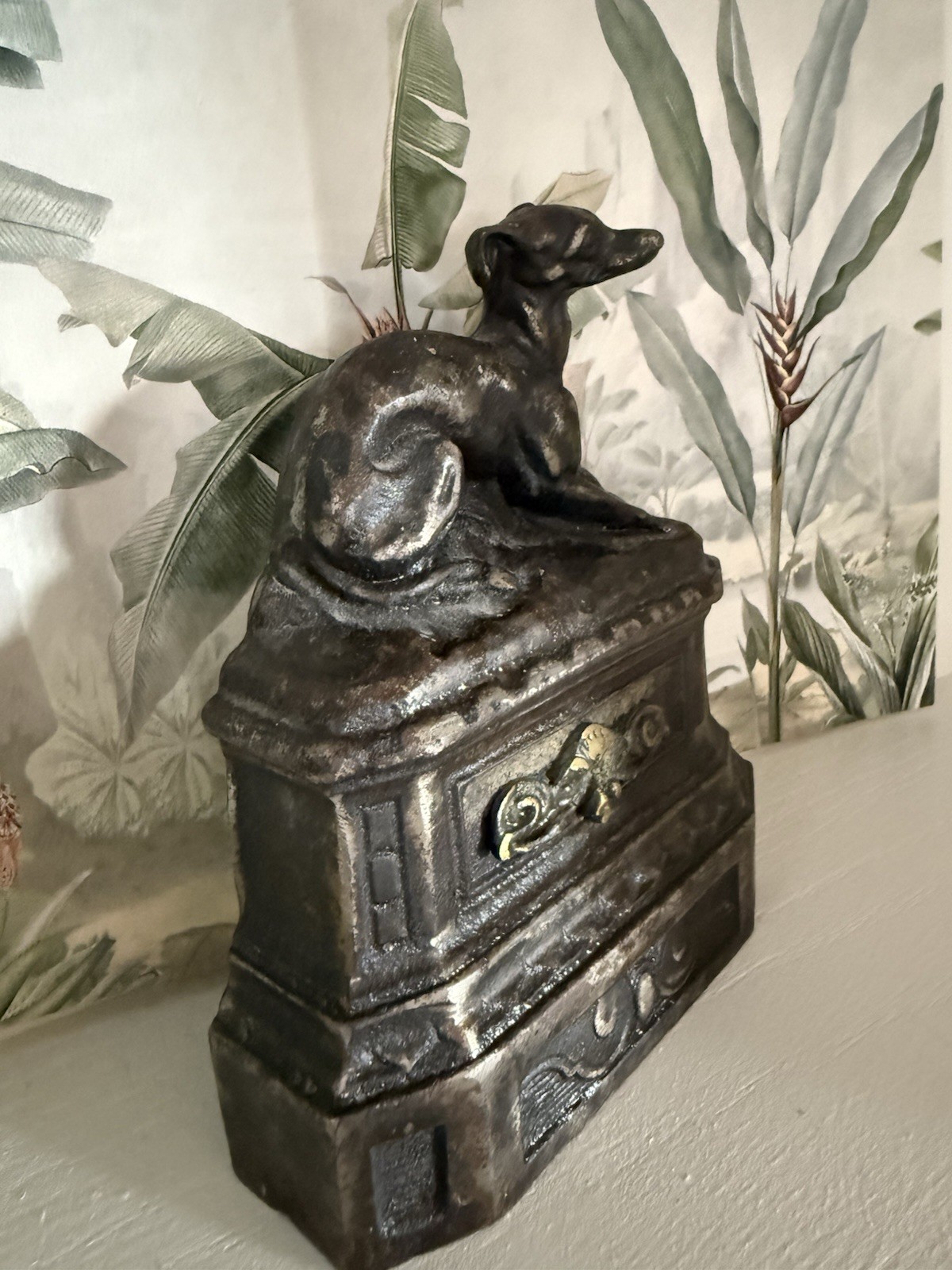 Antique French Victorian Bronze Greyhound Dog Fireplace Mantel Ornament c1900