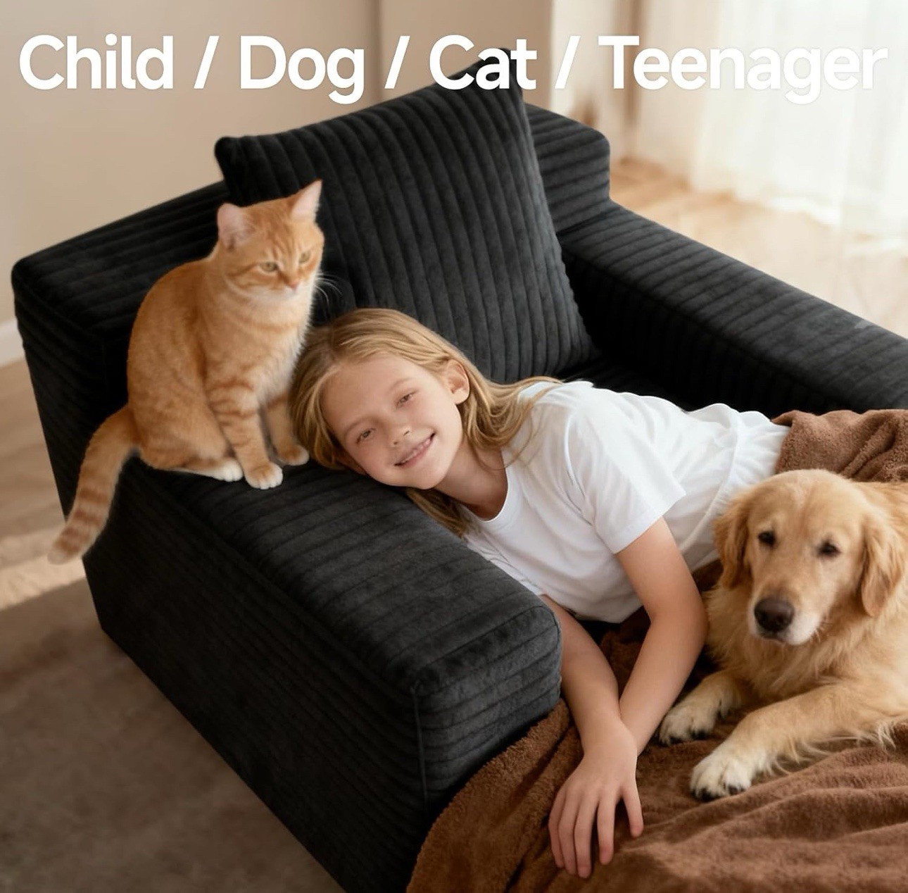 45'' Chaise Lounge Chair Indoor, Corduroy Upholstered Boneless Sofa Bed, Deep...