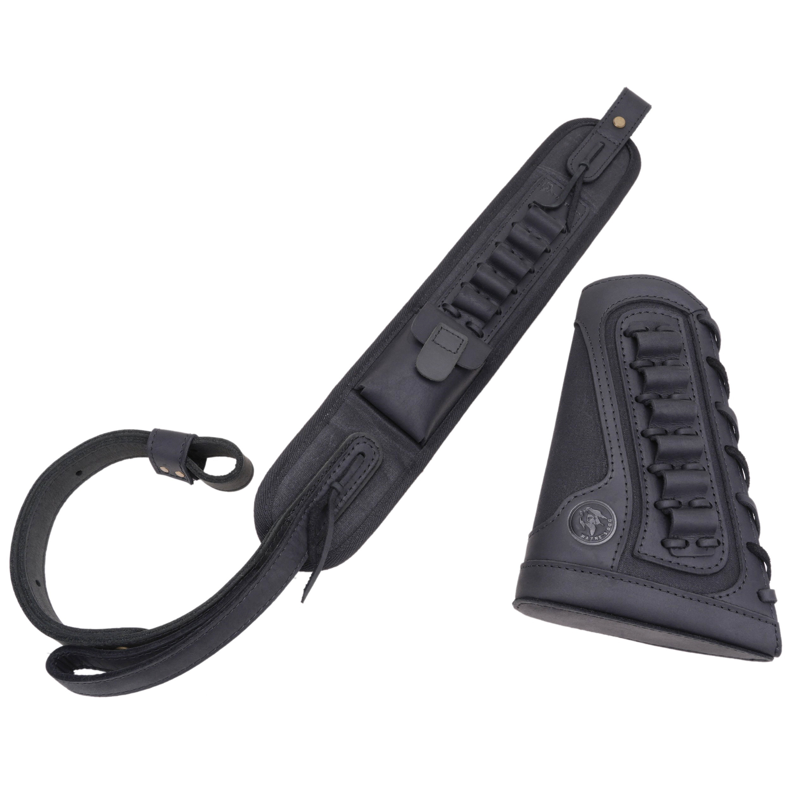 Shooting Combo of Leather Rifle Gun Buttstock Cover with Sling.22LR.357.308 12GA