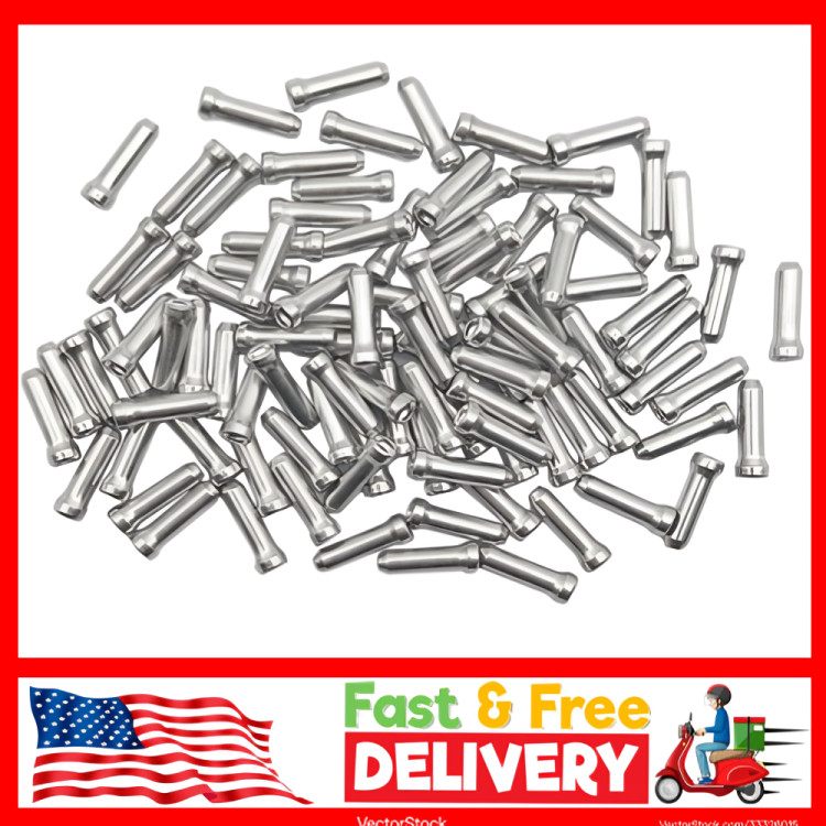 100 Bike Cable End Cap Silver Brake Shifter Wire Crimp Mountain Bicycle Aluminum