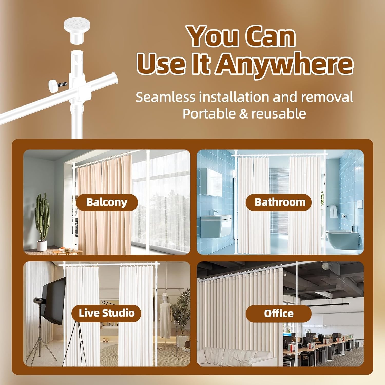 Room Divider No Drilling Curtain Rod Wall Divider Room Separation Durable Home