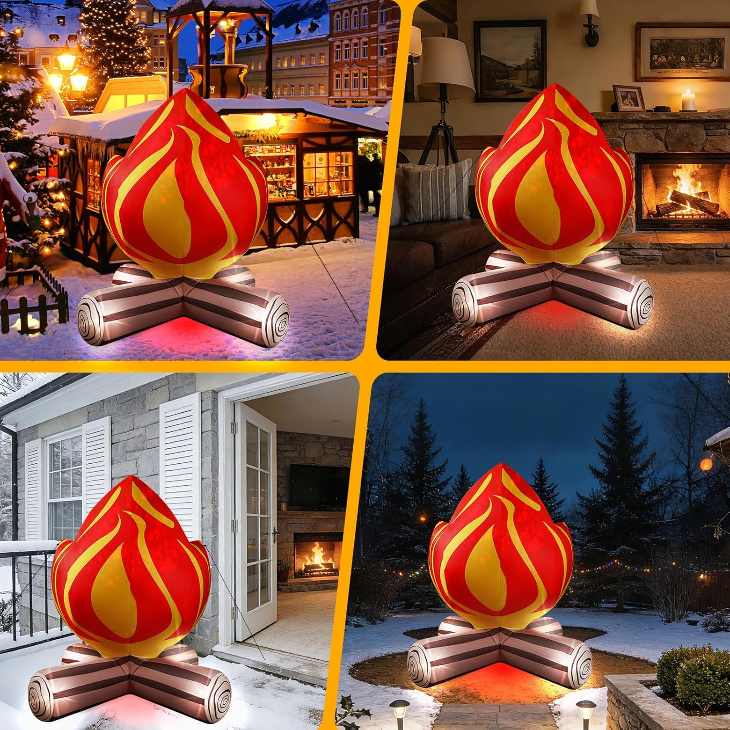 5FT Winter Inflatable Campfire Blow-Up Fake Campfire Built-In 4 LED Lights for W