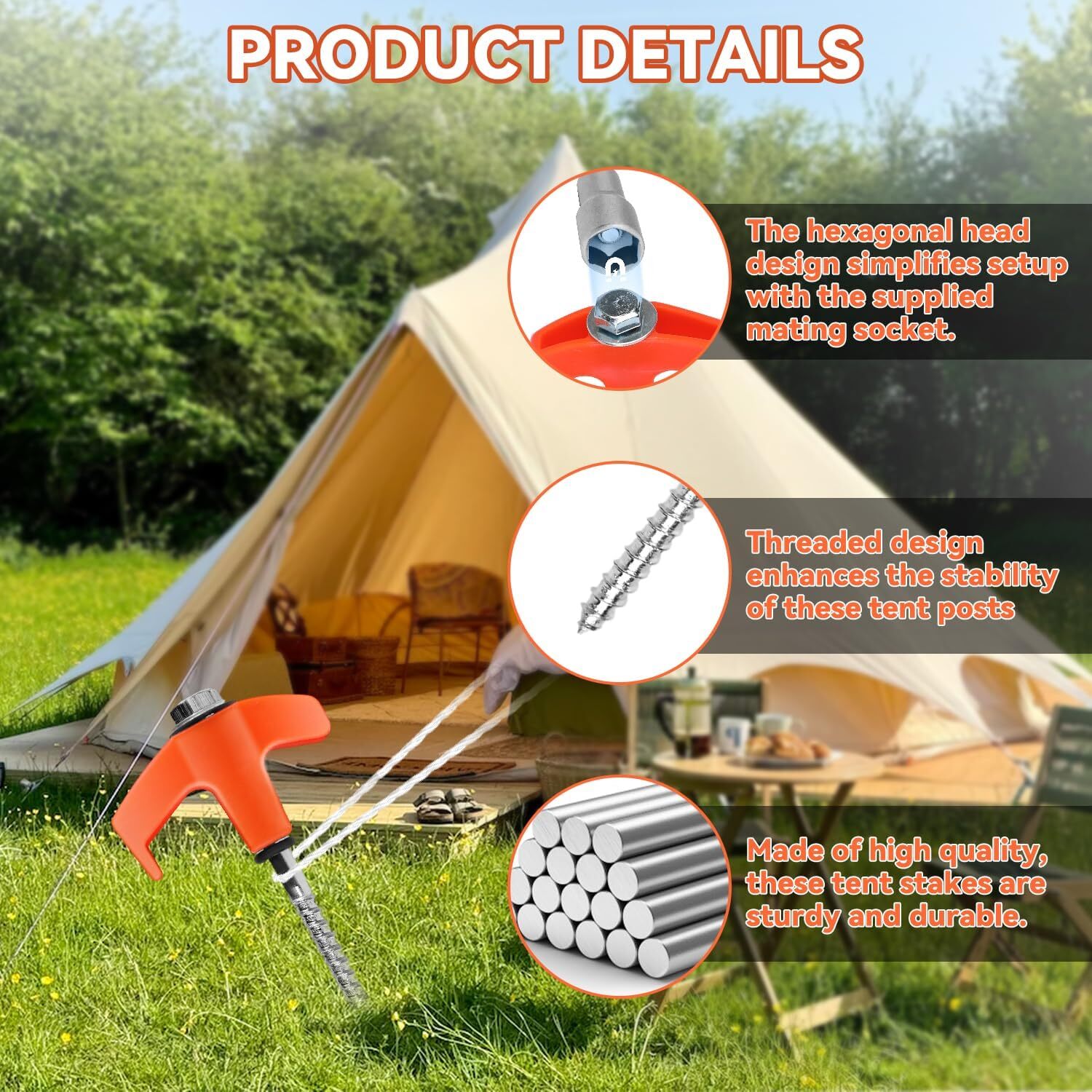 10 Pcs 8 Inch Screw in Tent Stakes Tent Pegs Heavy Duty, Camping Stakes