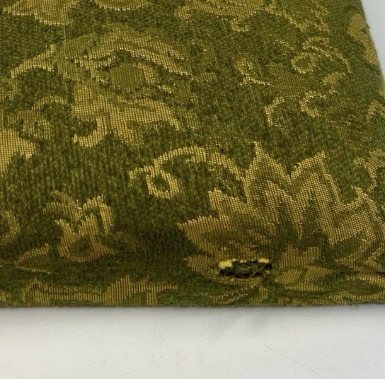 Antique Mission Style Arts & Crafts Wood Foot Stool w/ Green Damask Fabric Top