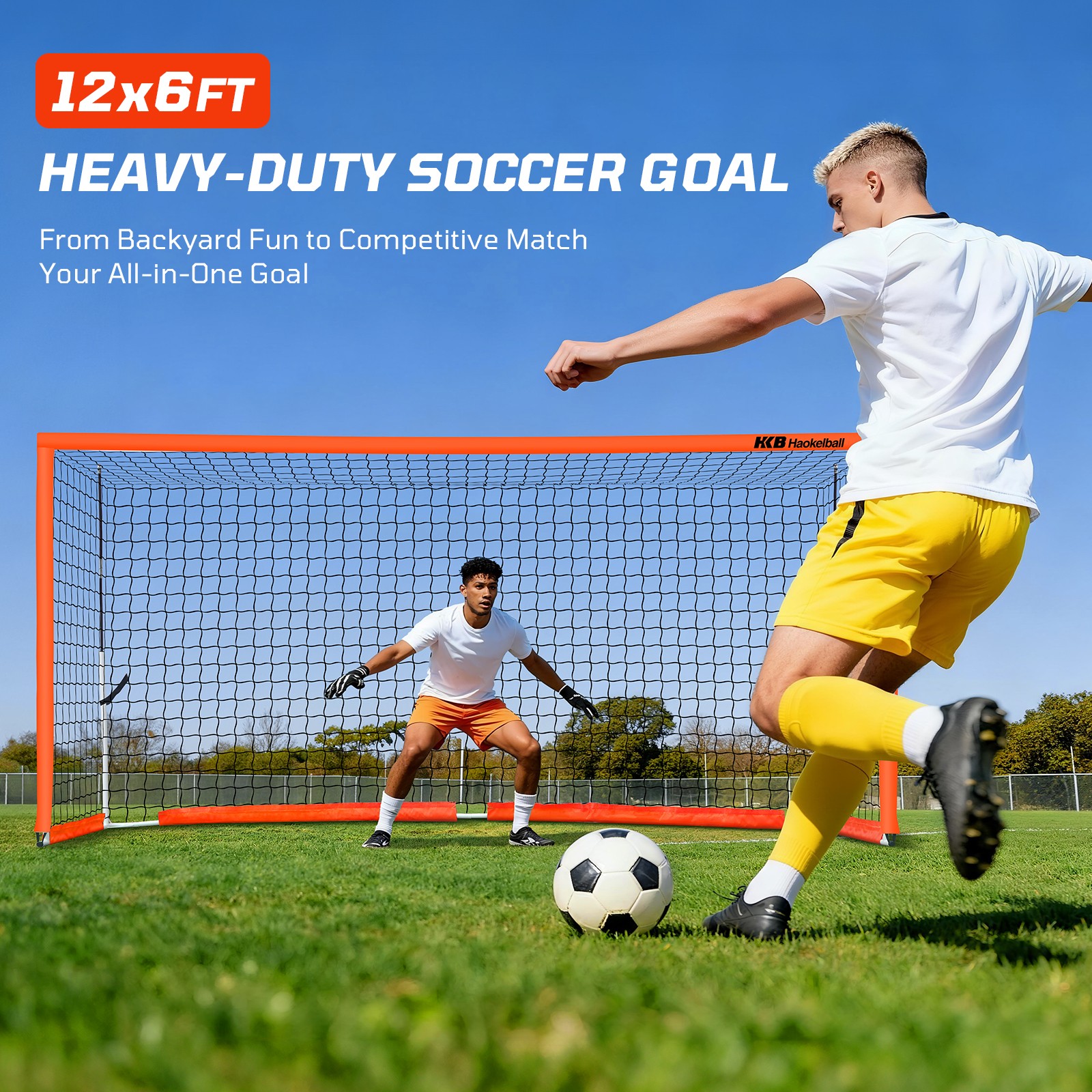 Portable Soccer Net 12x6ft Soccer Goal for Backyard Steel Frame with Net, Ladder