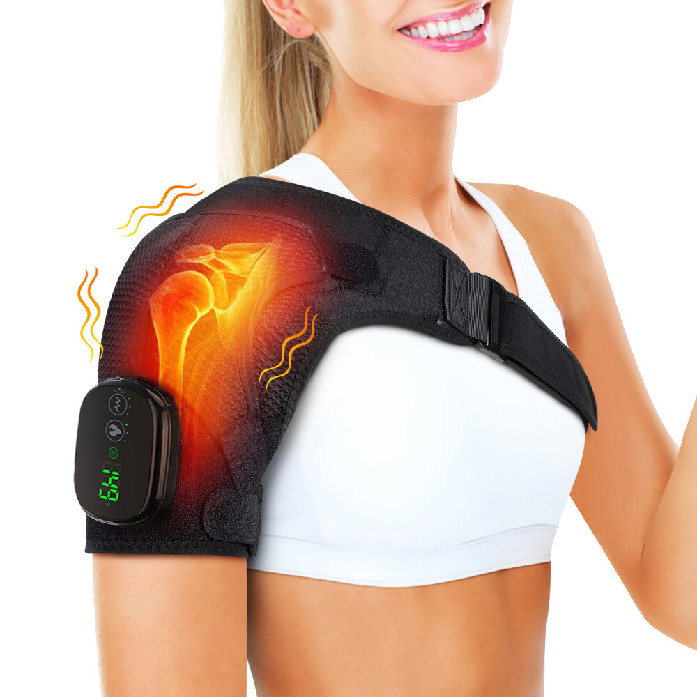 Electric Heated Vibration Shoulder Massager Brace Rotator Cuff Joint Pain Relief