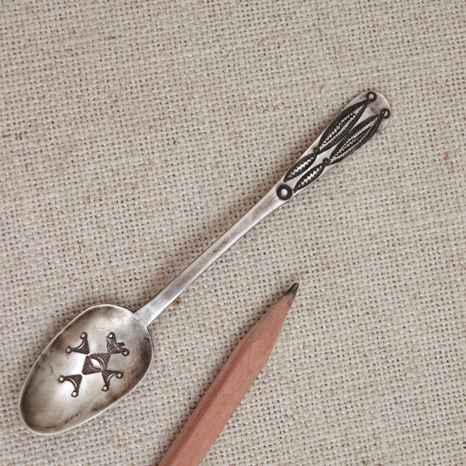 Early Navajo Ingot Silver Spoon 1900s Bench Stamped Handle Sterling Antique Vtg