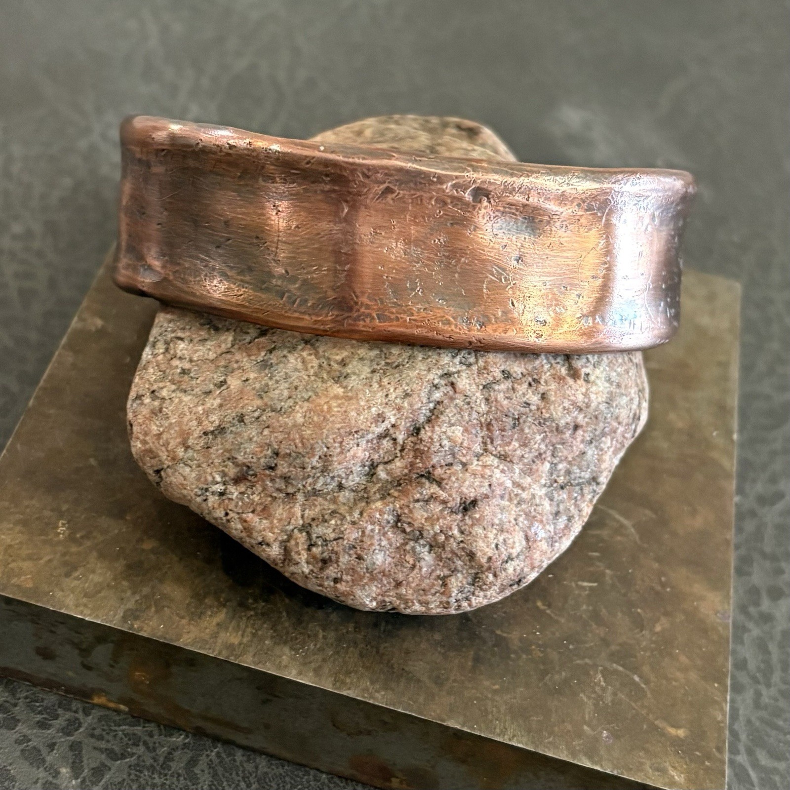 Handmade Pure Copper Wide Cuff Bracelet for Men, Hammered