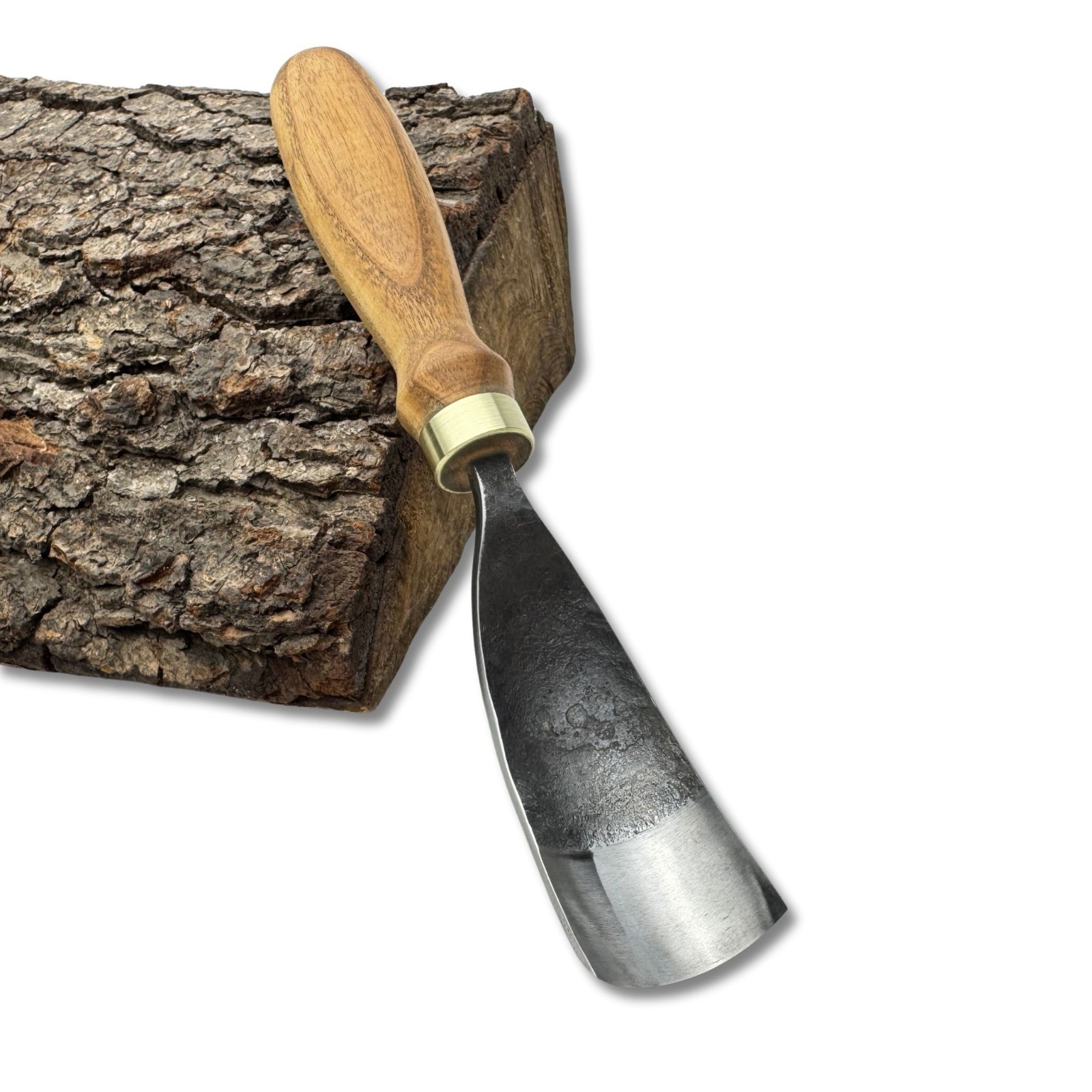 Bent Gouge – 52100 Steel Blade, Ash Handle, Custom Size, Spoon & Bowl Carving