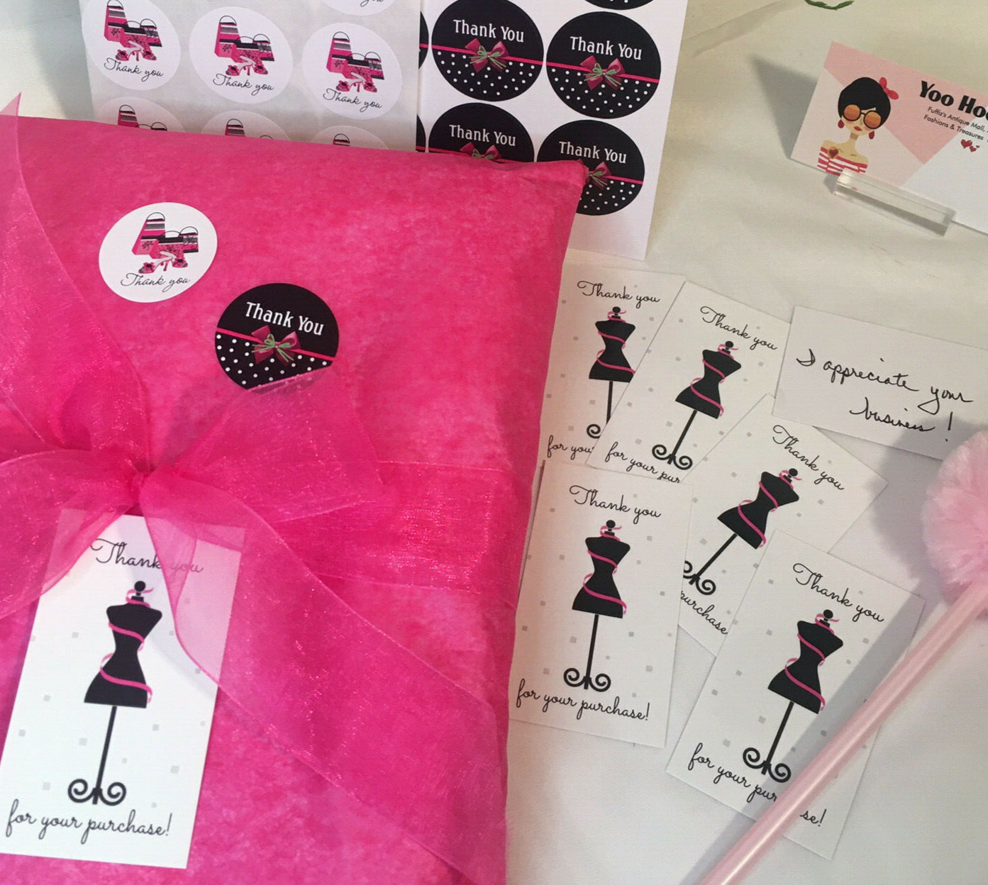 120x Business Thank You For Your Purchase Cards Stickers, Ladies Fashion