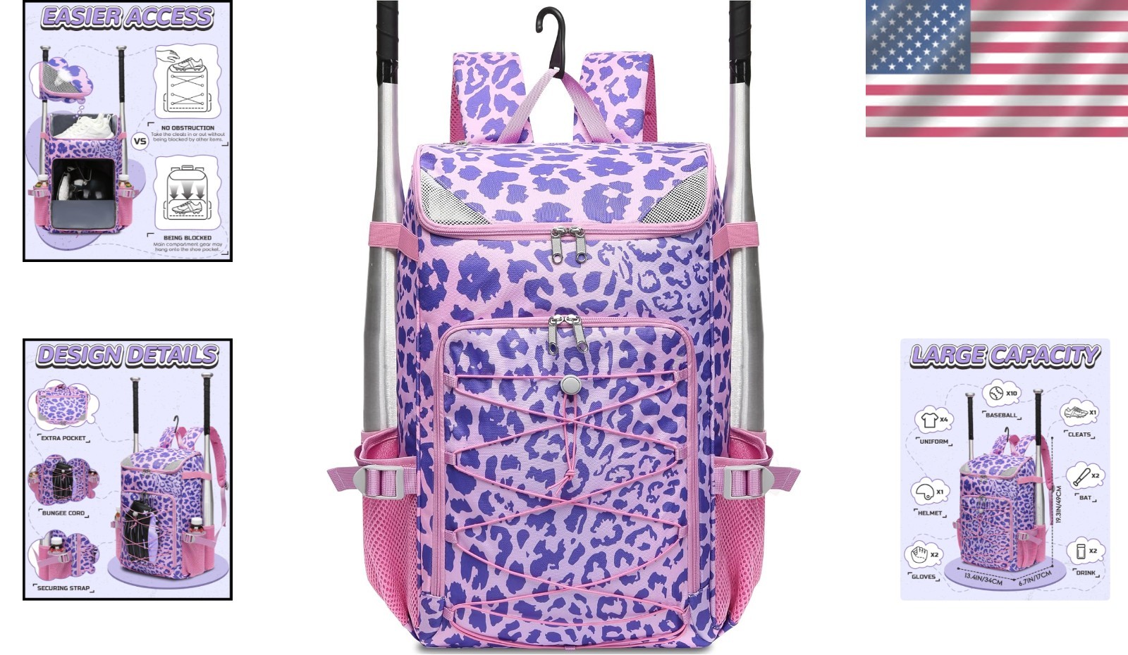 Youth Baseball Softball Bag Large Capacity with Ventilated Shoe Compartment