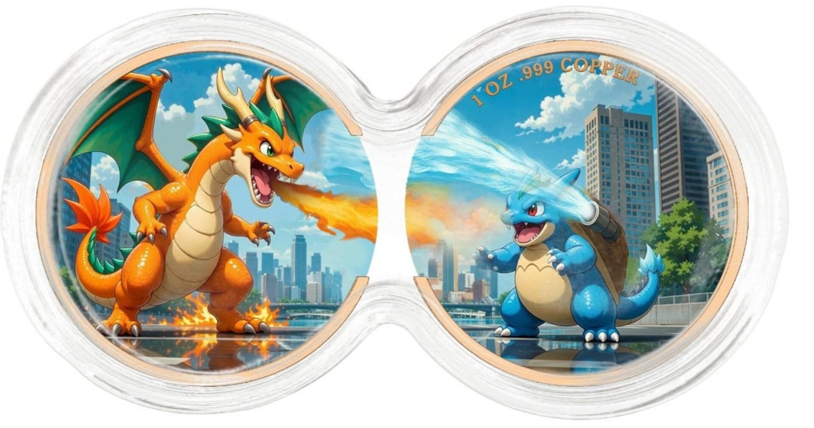 Pokemon Dual Battle Sets Series  2 x 1 oz Charizard vs Blastoise Copper Medals